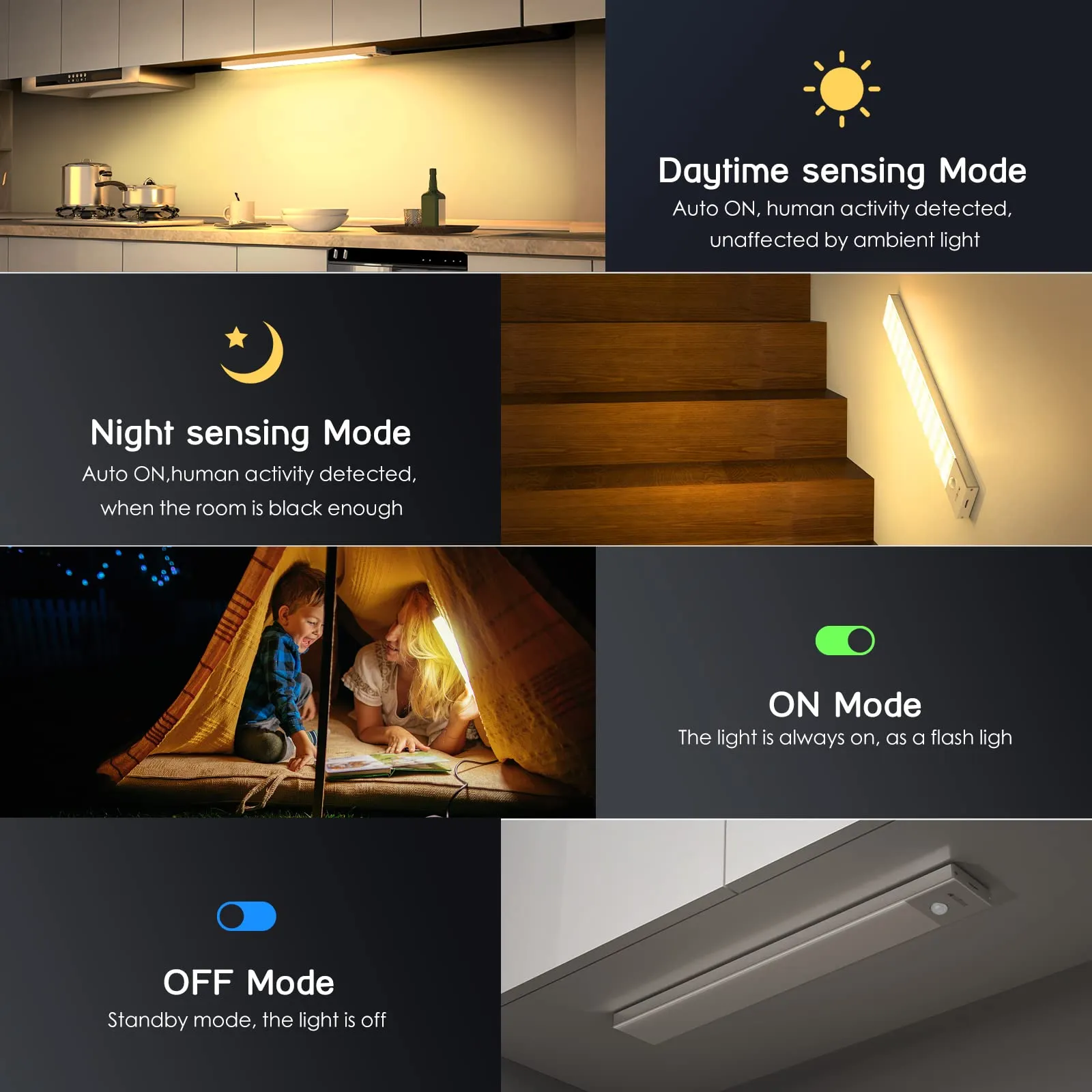 OUILA Luce Armadio LED con Sensore di Movimento per Cucina, 23CM, 3 Pezzi, 3000K, GLS-C002 - immagine 2