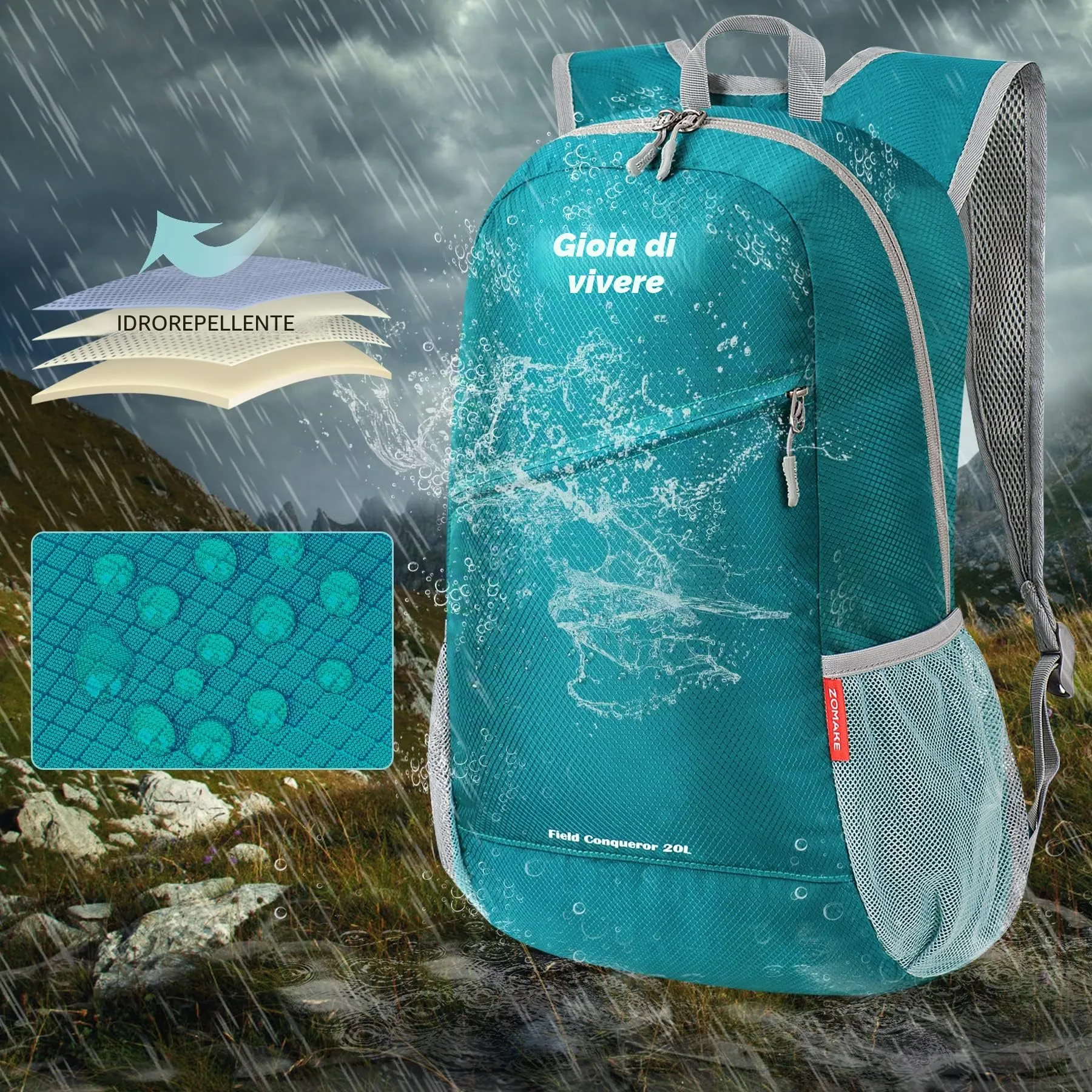 ZOMAKE Zaino Pieghevole Ultraleggero da Viaggio 20L (Lago Verde) - immagine 4