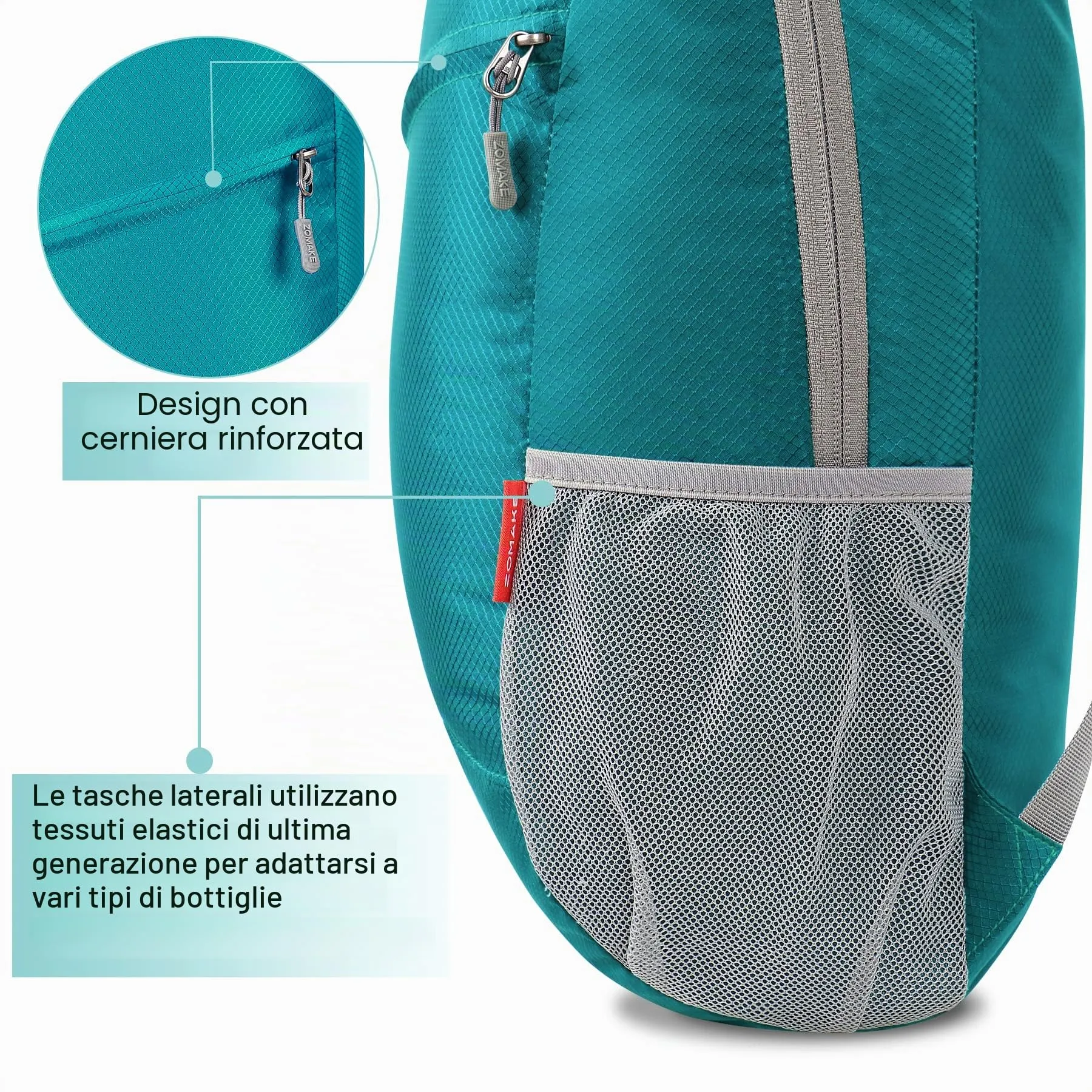 ZOMAKE Zaino Pieghevole Ultraleggero da Viaggio 20L (Lago Verde) - immagine 5