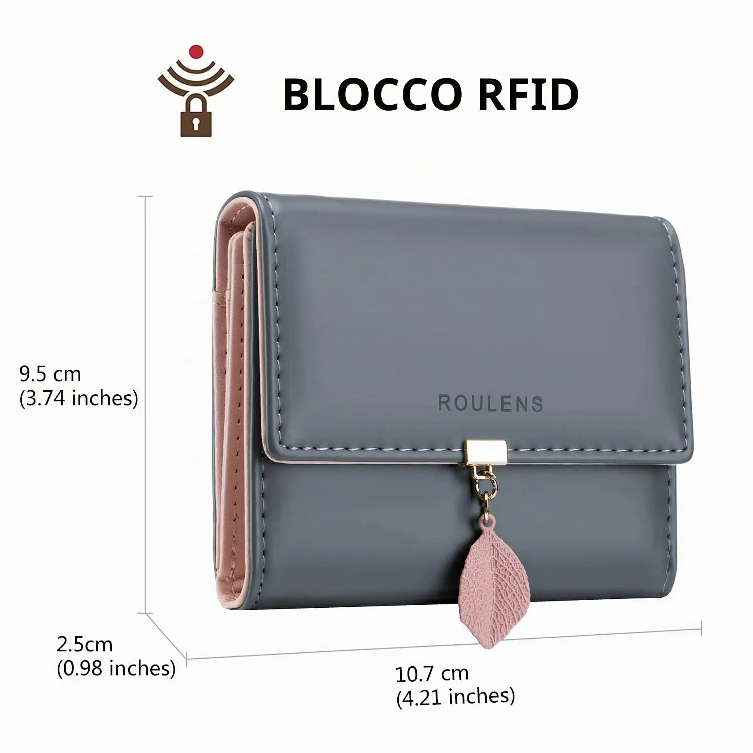Roulens Portafoglio in Pelle PU da Donna con RFID e Ciondolo a Foglia - immagine 2