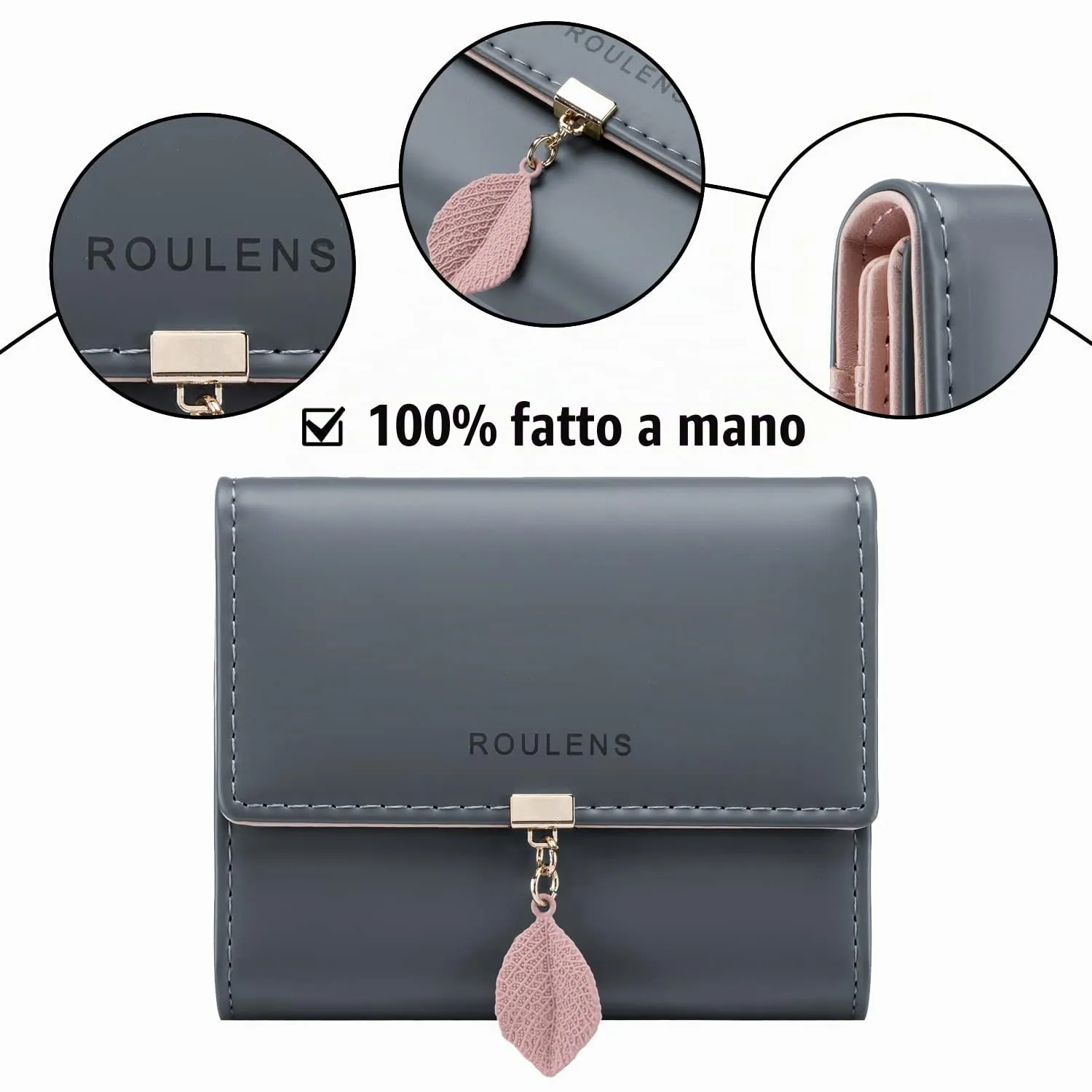 Roulens Portafoglio in Pelle PU da Donna con RFID e Ciondolo a Foglia - immagine 4