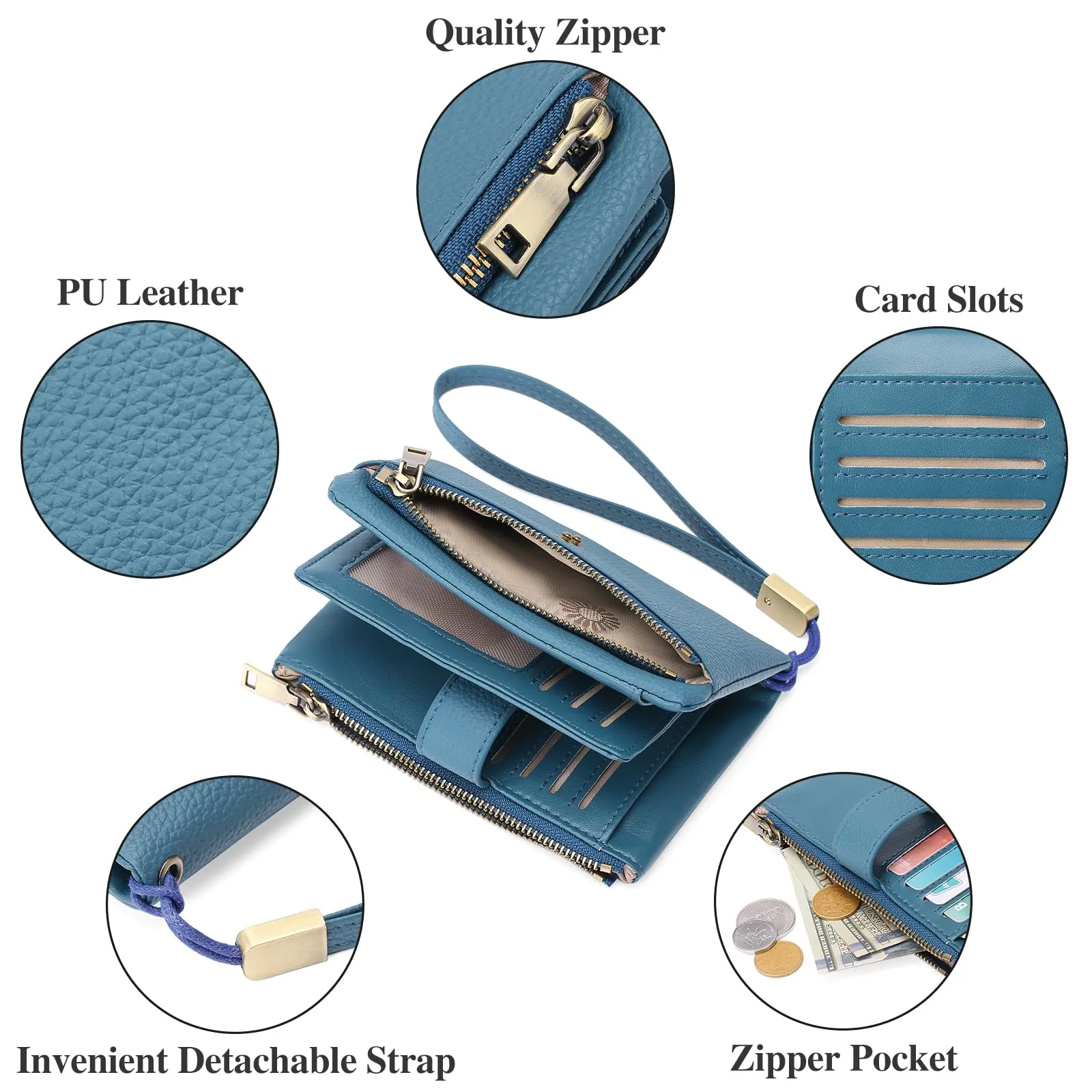 SENDEFN Portafoglio Donna Medio in Pelle con Blocco RFID, Portamonete con Slot per Carte e Tracolla Staccabile - immagine 3
