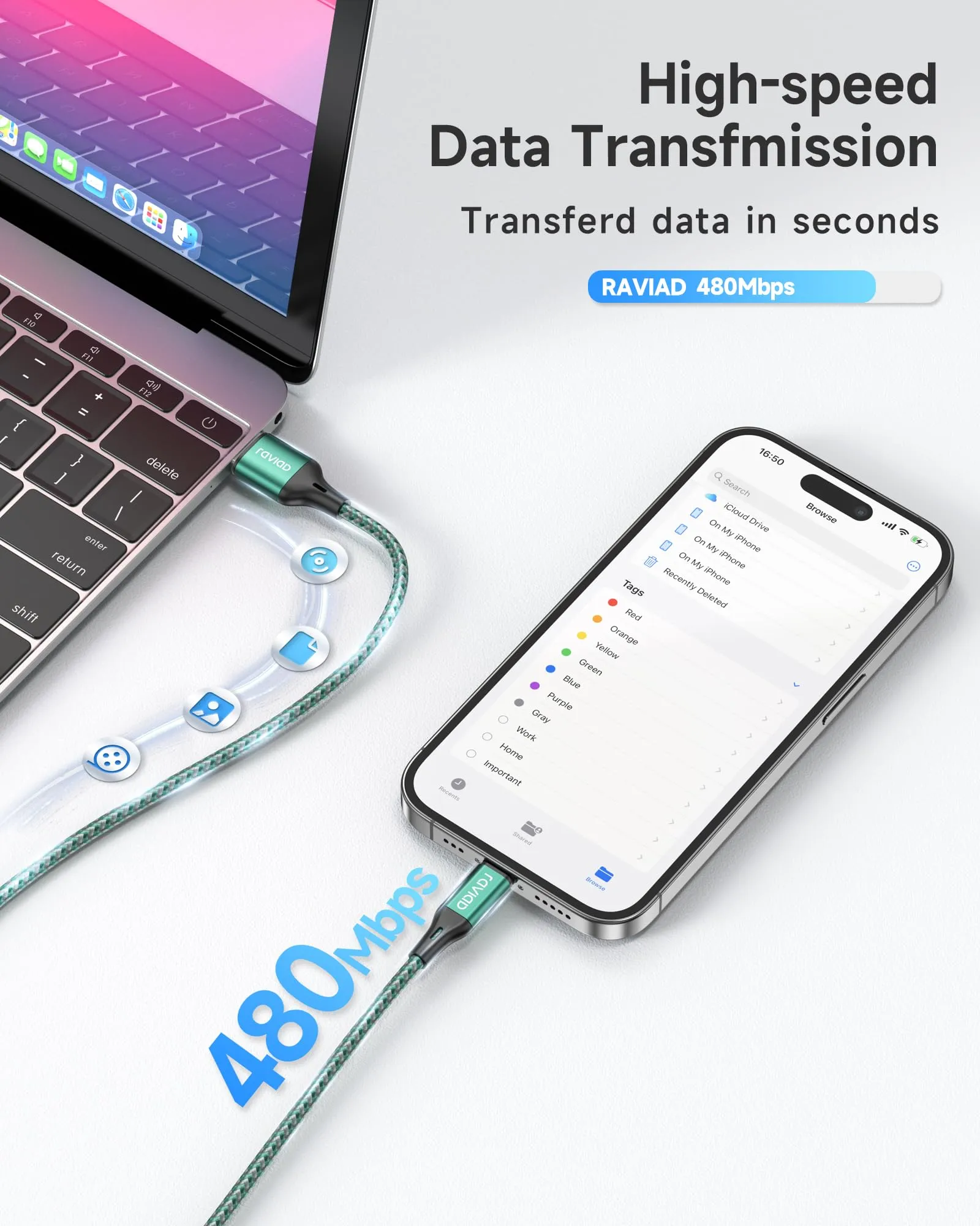 RAVIAD Cavo Lightning per iPhone, Certificato MFi, 1M, 3 Pezzi - immagine 6