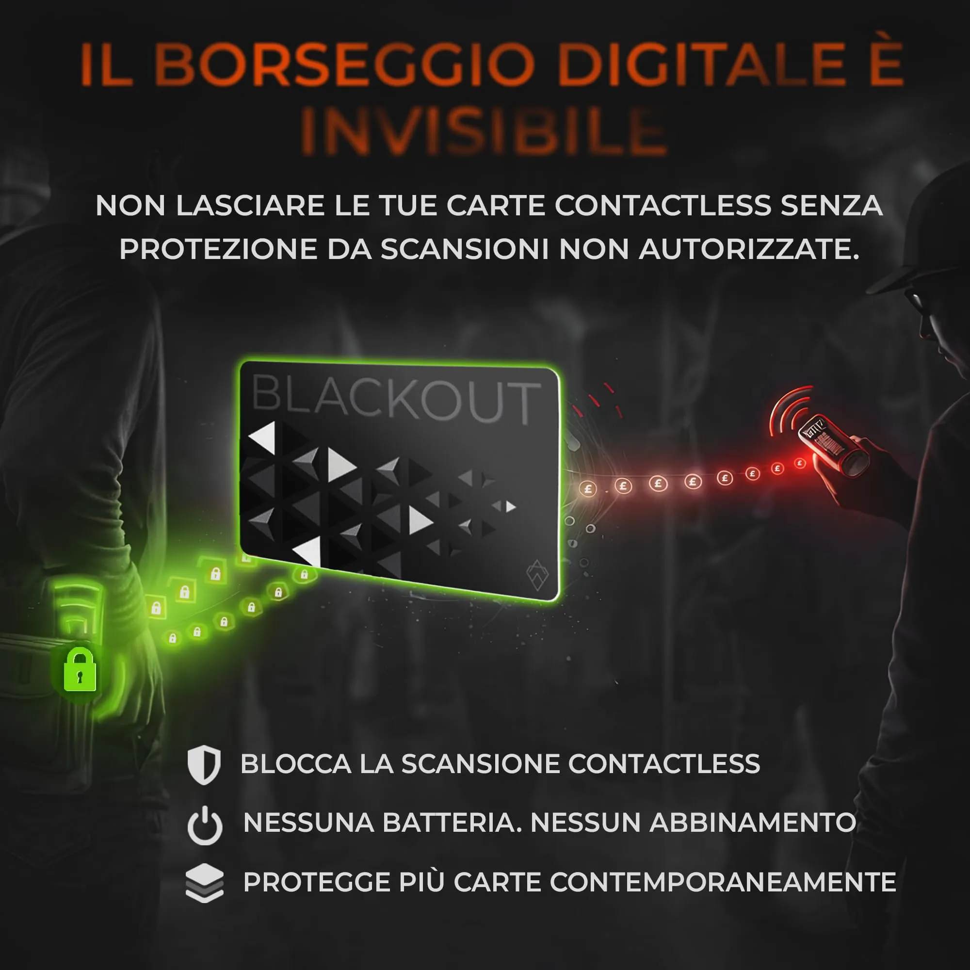 AKIELO Blackout RFID Protection Card, Edizione Nera, 4 Pezzi - immagine 2