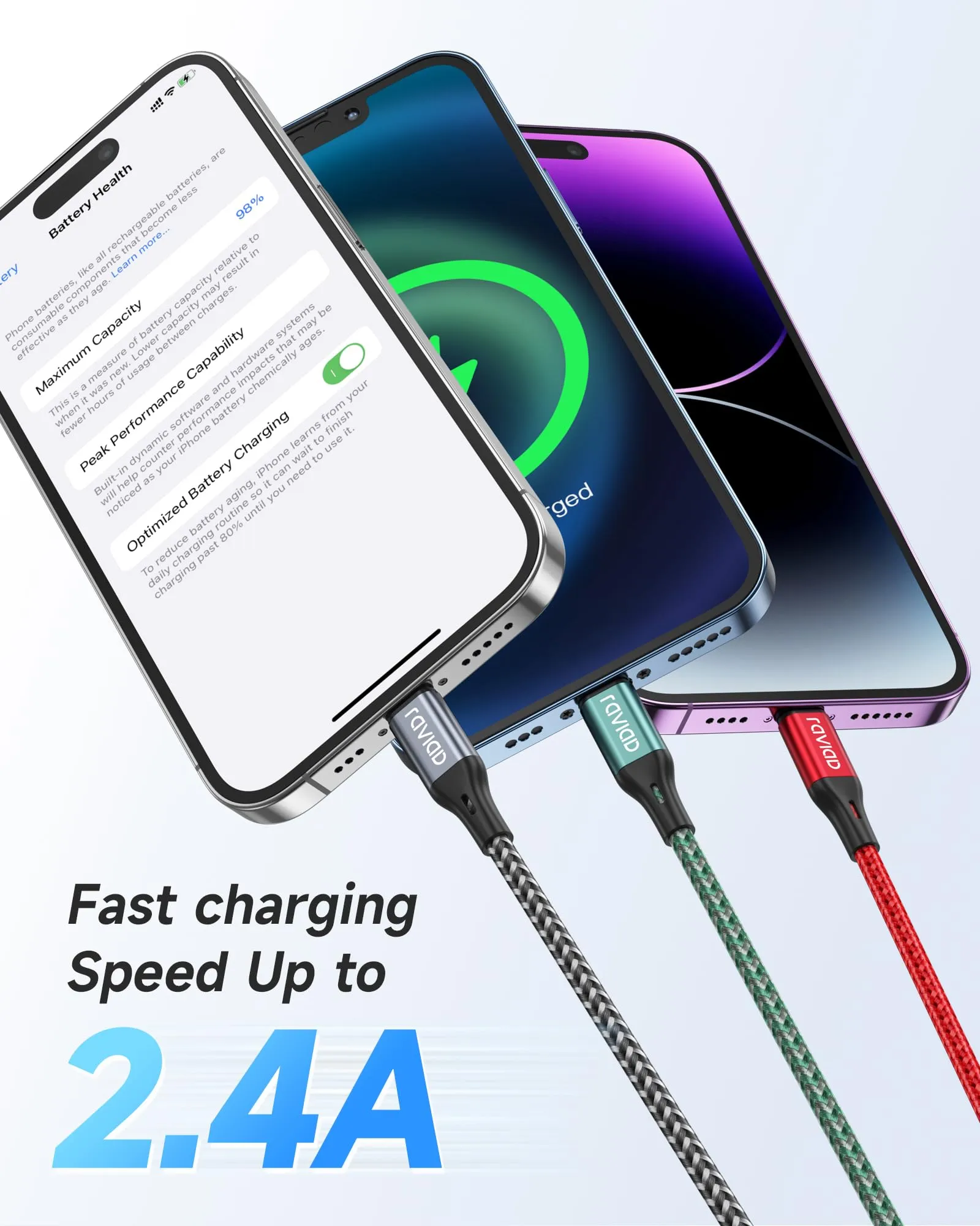 RAVIAD Cavo Lightning per iPhone, Certificato MFi, Carica Rapida, 2M, 3 Pezzi - immagine 2