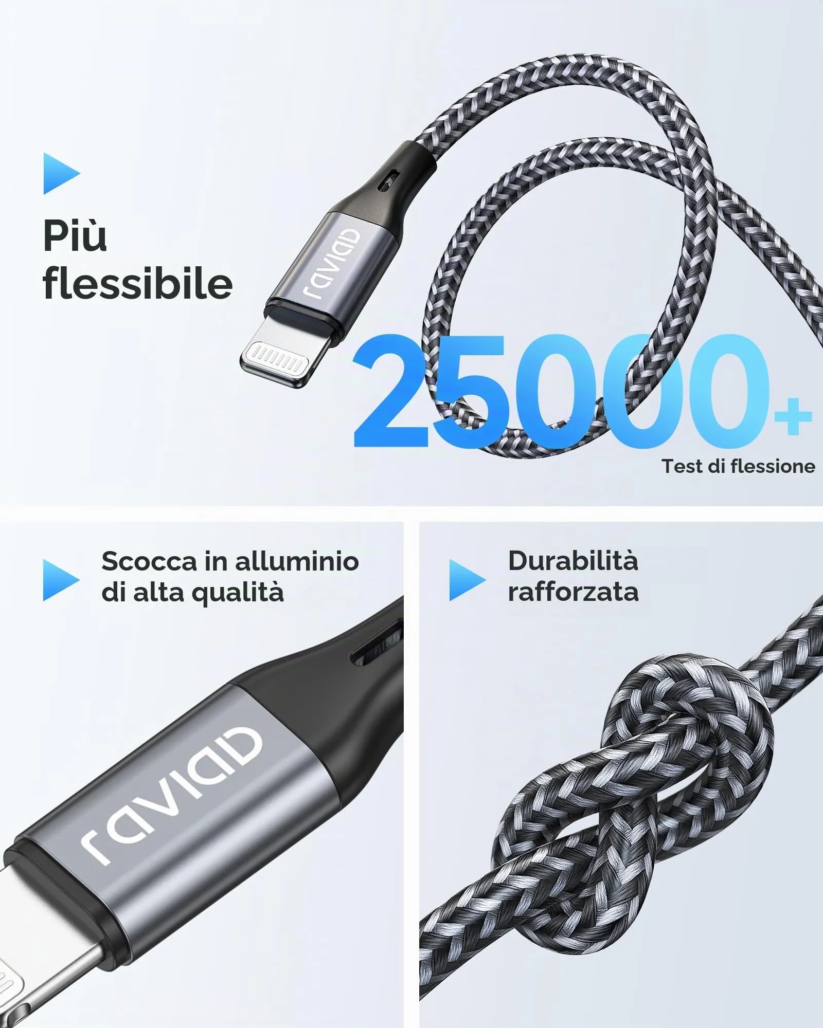 RAVIAD Cavo Lightning per iPhone, Certificato MFi, Carica Rapida, 2M, 3 Pezzi - immagine 5