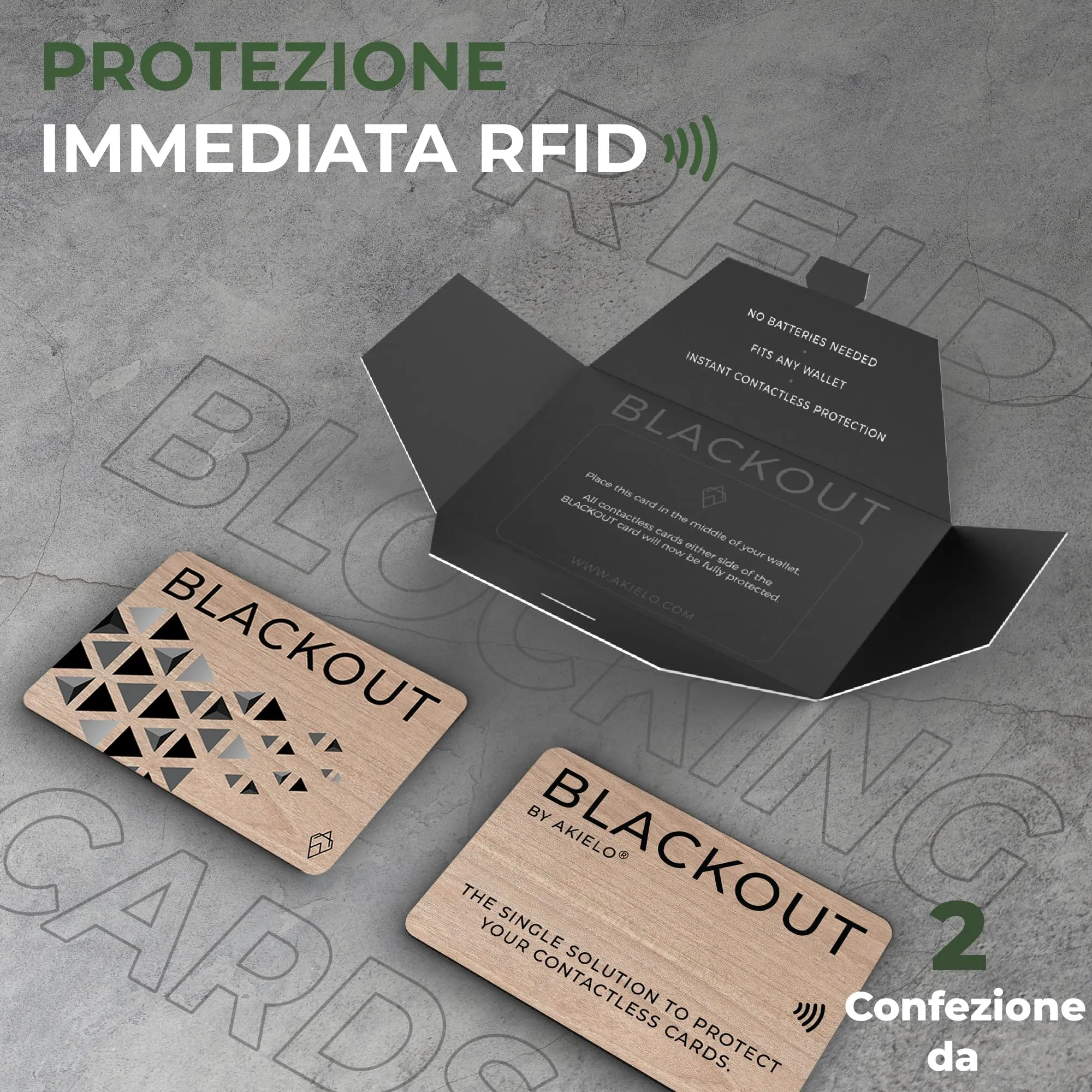 AKIELO Blackout RFID Protection Card, Edizione Legno, 2 Pezzi - immagine 8