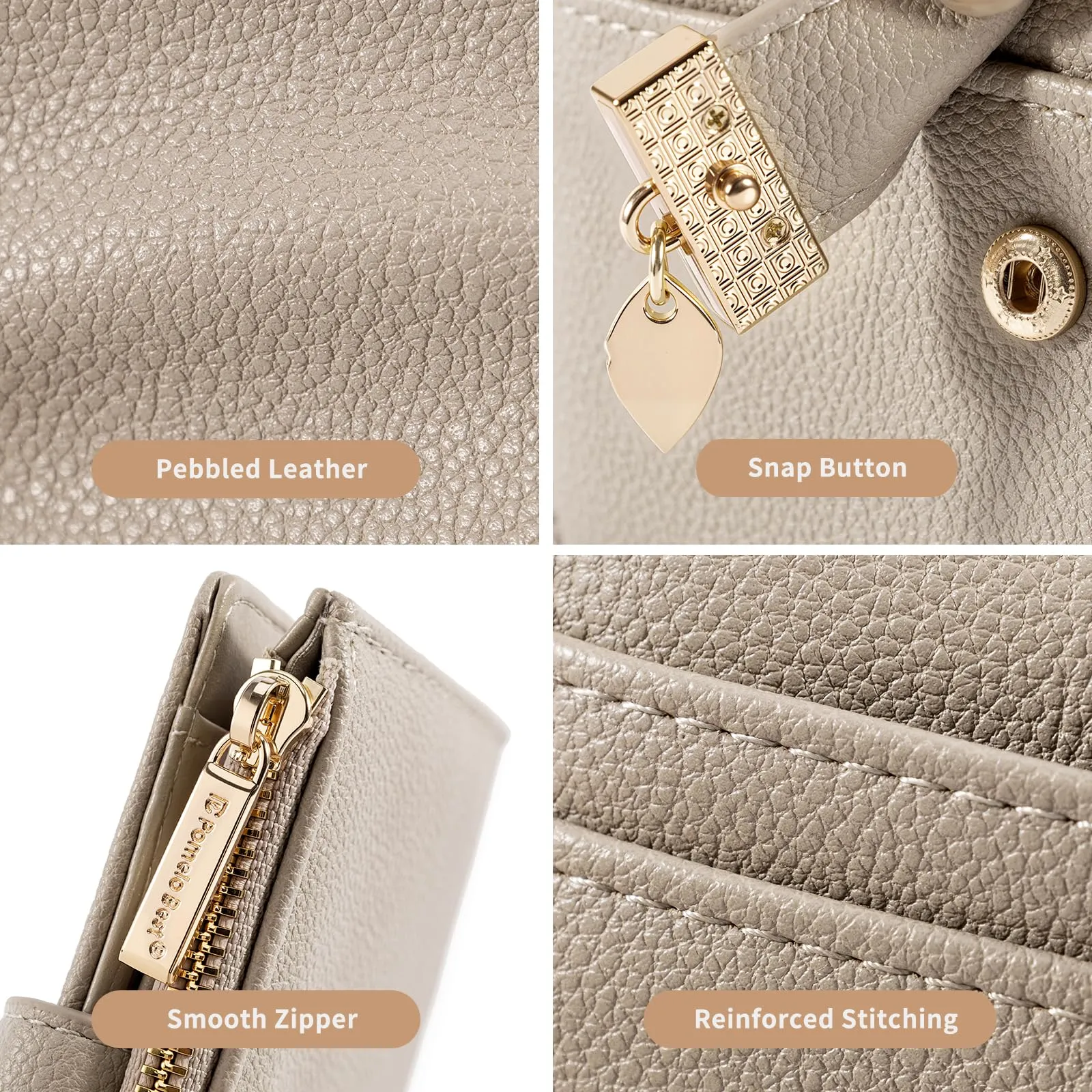 Pomelo Best Portafoglio Donna Compatto con Zip e Scomparti per Carte - Grigio Marrone - immagine 4