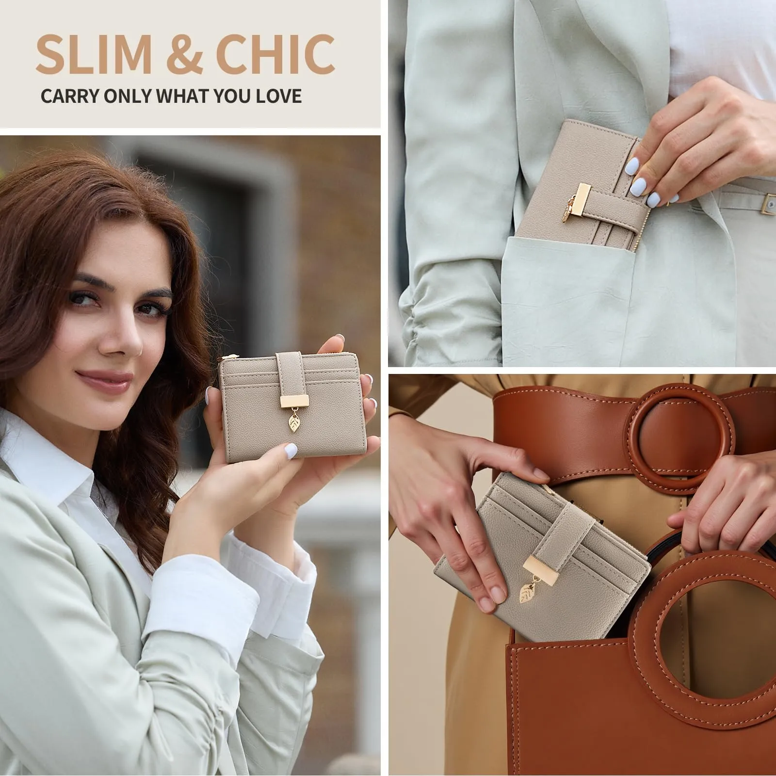 Pomelo Best Portafoglio Donna Compatto con Zip e Scomparti per Carte - Grigio Marrone - immagine 5