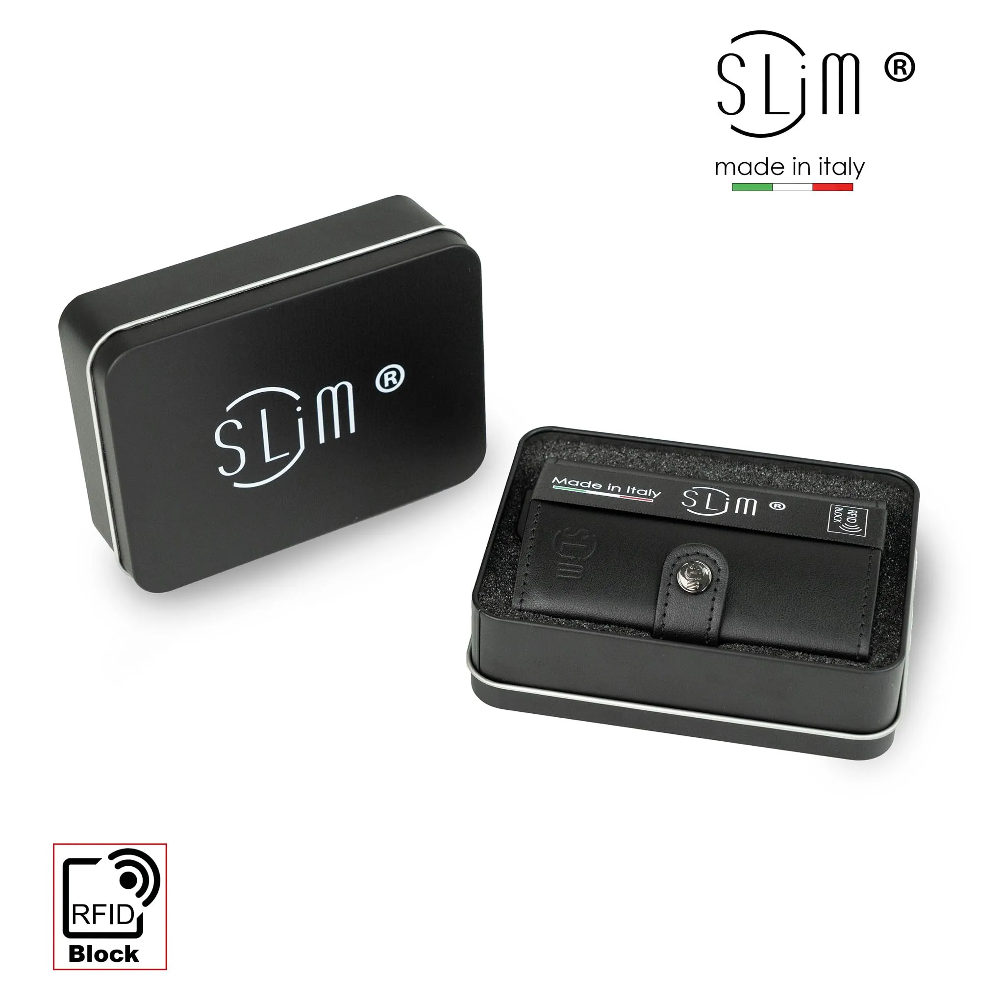 SLim Portafoglio Portacarte RFID in Vera Pelle con Zip - Nero e Fucsia - immagine 3