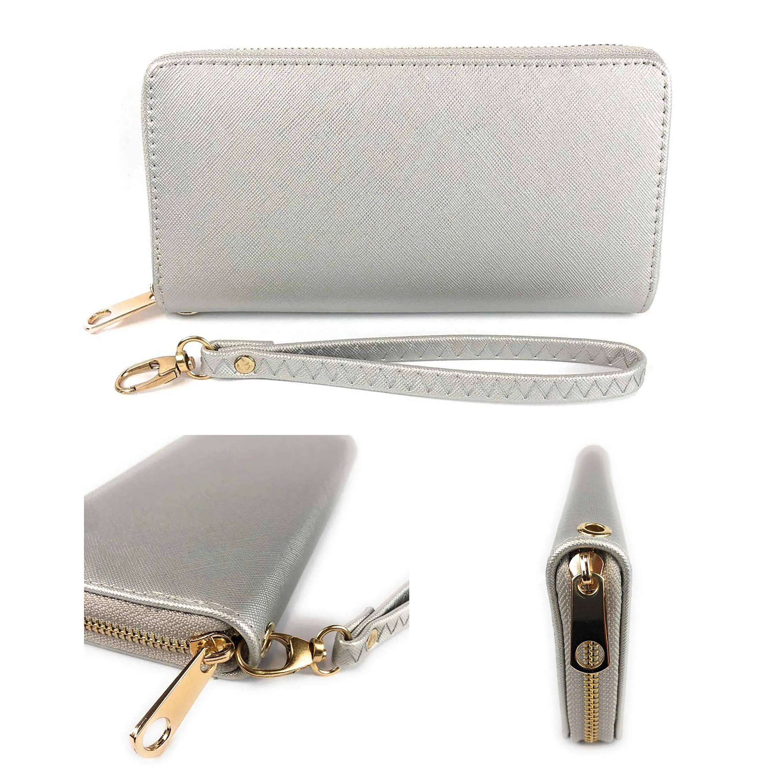 ELIOX Portafoglio Donna Zip Around in Pelle Sintetica - Argento - immagine 4