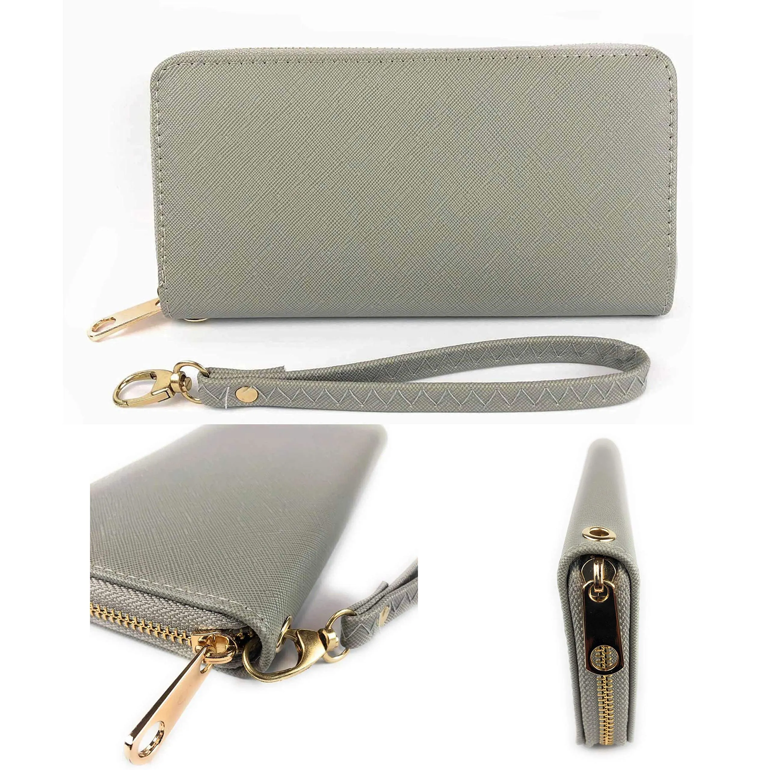 ELIOX Portafoglio Donna Zip Around in Pelle Sintetica, Grande, Grigio - immagine 4