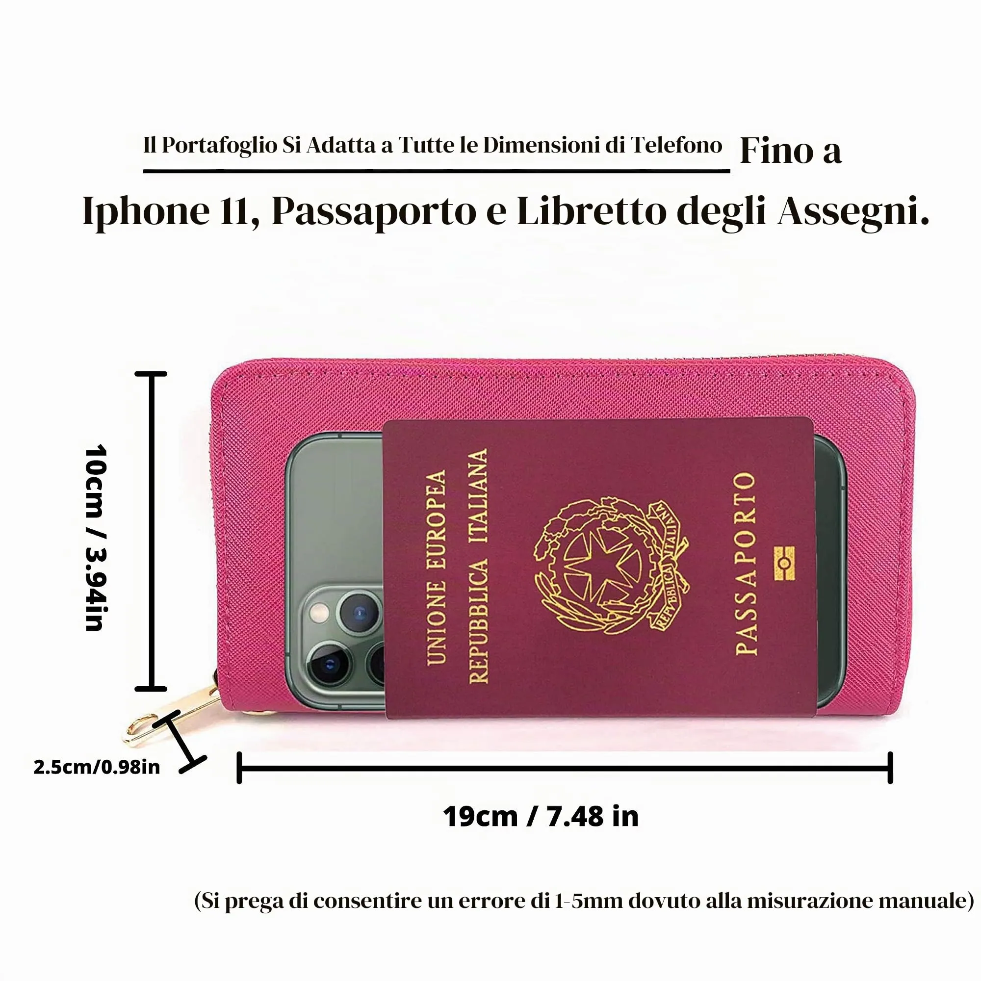 ELIOX Portafoglio Donna Zip Around in Pelle Sintetica - Fucsia - immagine 5