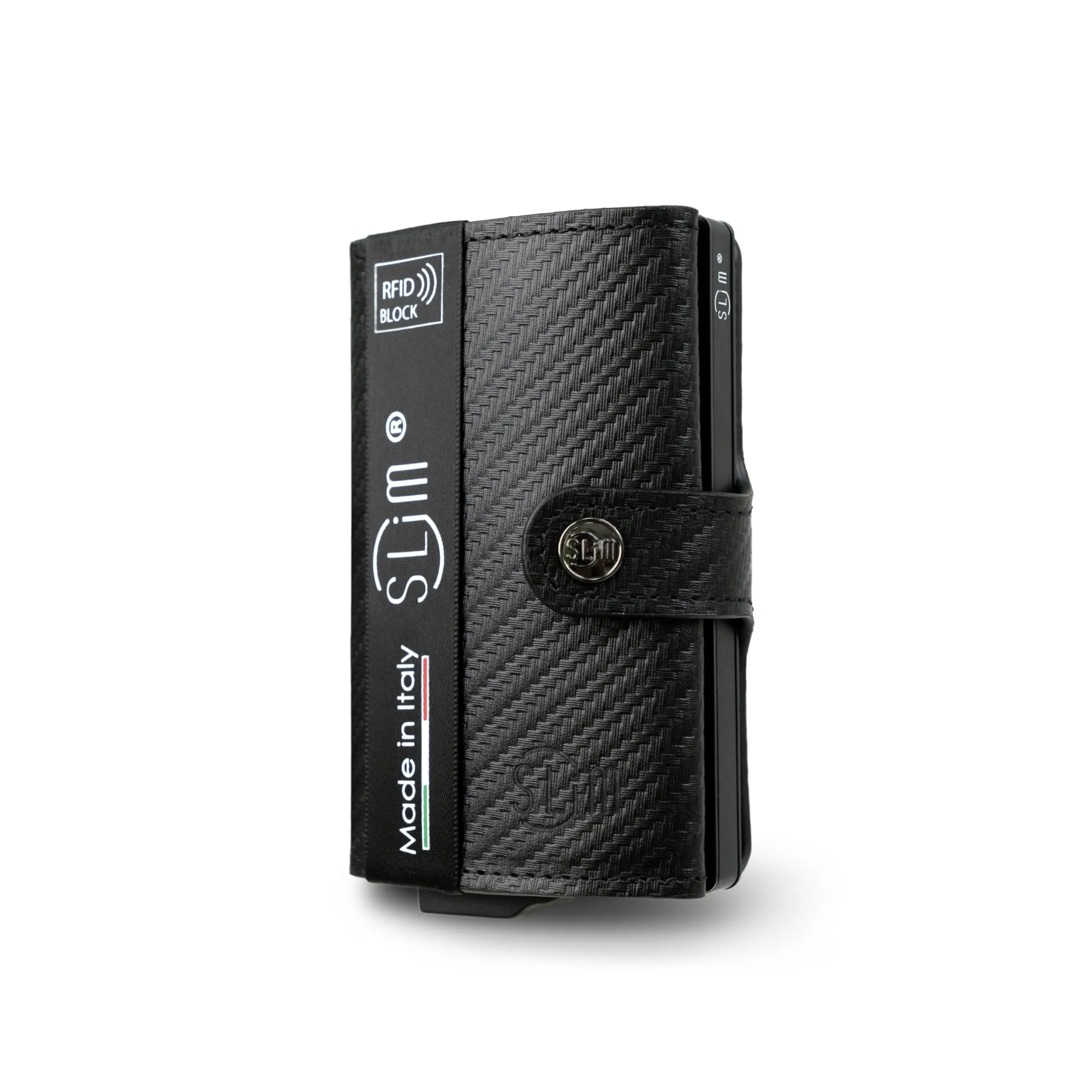 SLim Porta Carte di Credito RFID Carbon Nero Senza Zip - immagine 1