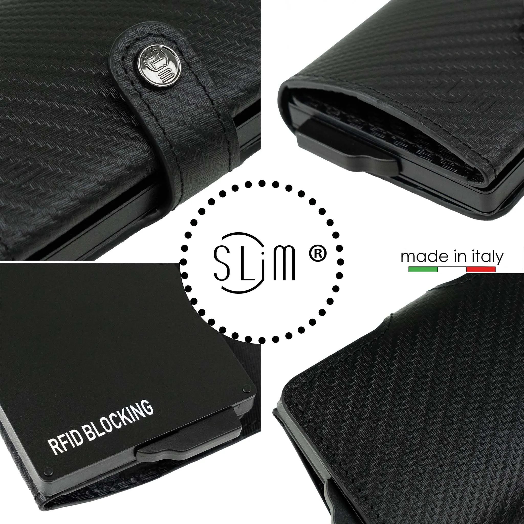 SLim Porta Carte di Credito RFID Carbon Nero Senza Zip - immagine 4
