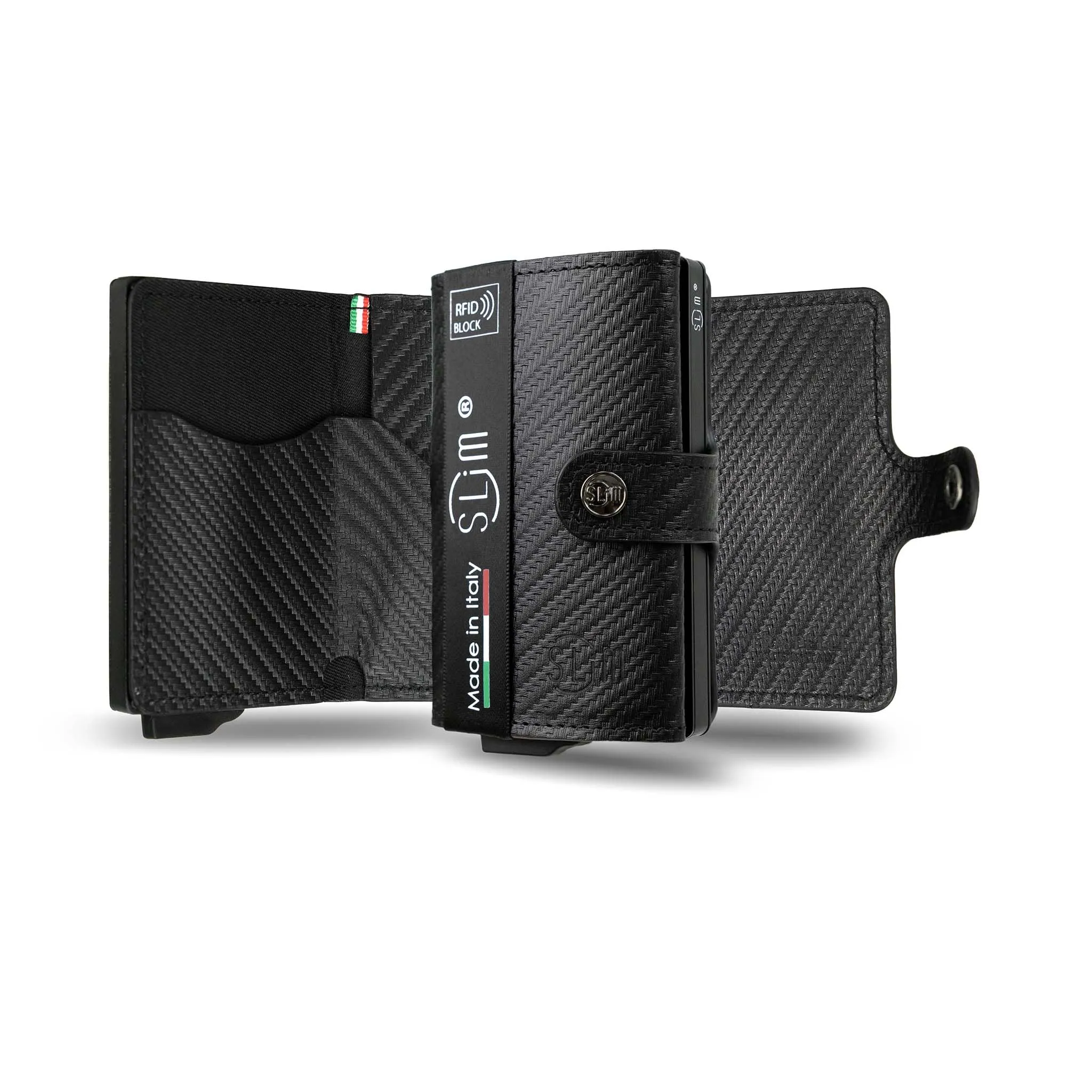 SLim Porta Carte di Credito RFID Carbon Nero Senza Zip - immagine 7
