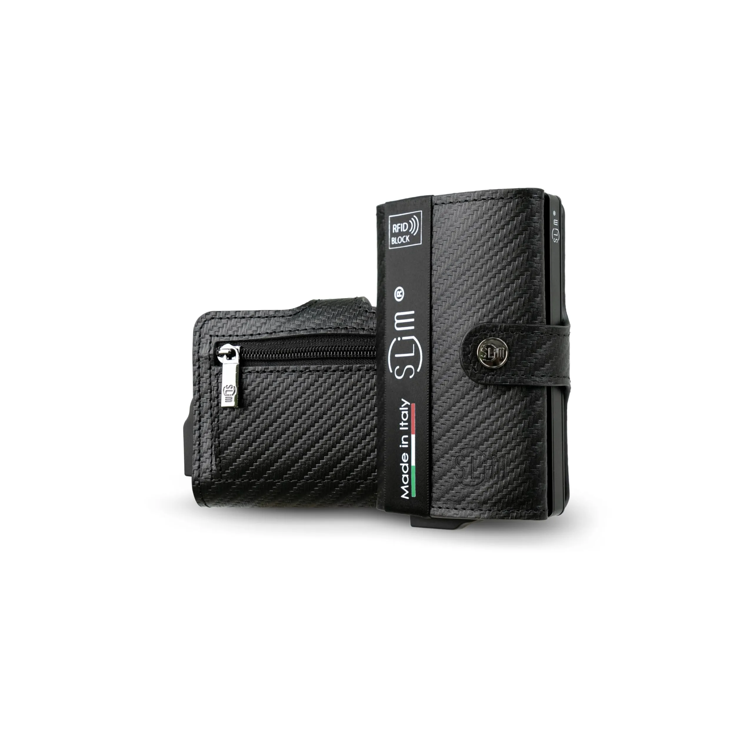 SLim Portafoglio Portacarte RFID Carbon Nero con Zip - immagine 1