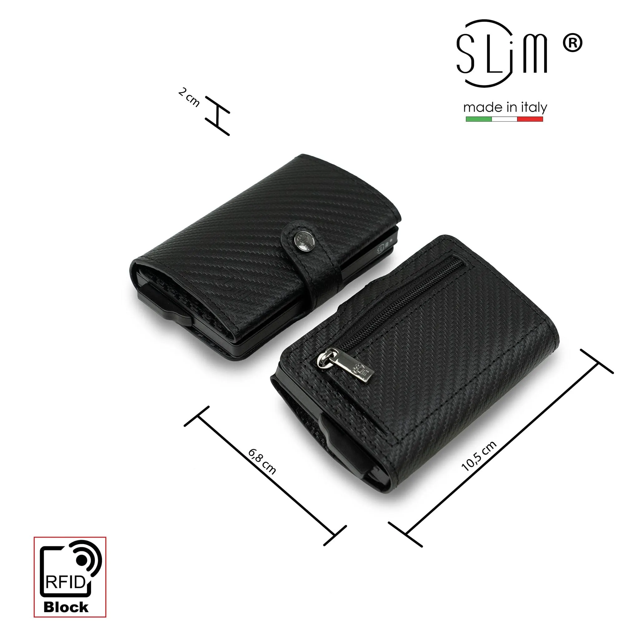 SLim Portafoglio Portacarte RFID Carbon Nero con Zip - immagine 3