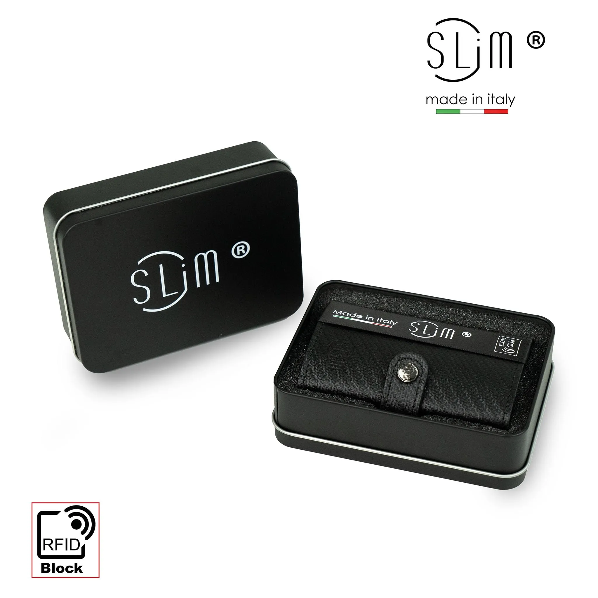 SLim Portafoglio Portacarte RFID Carbon Nero con Zip - immagine 5