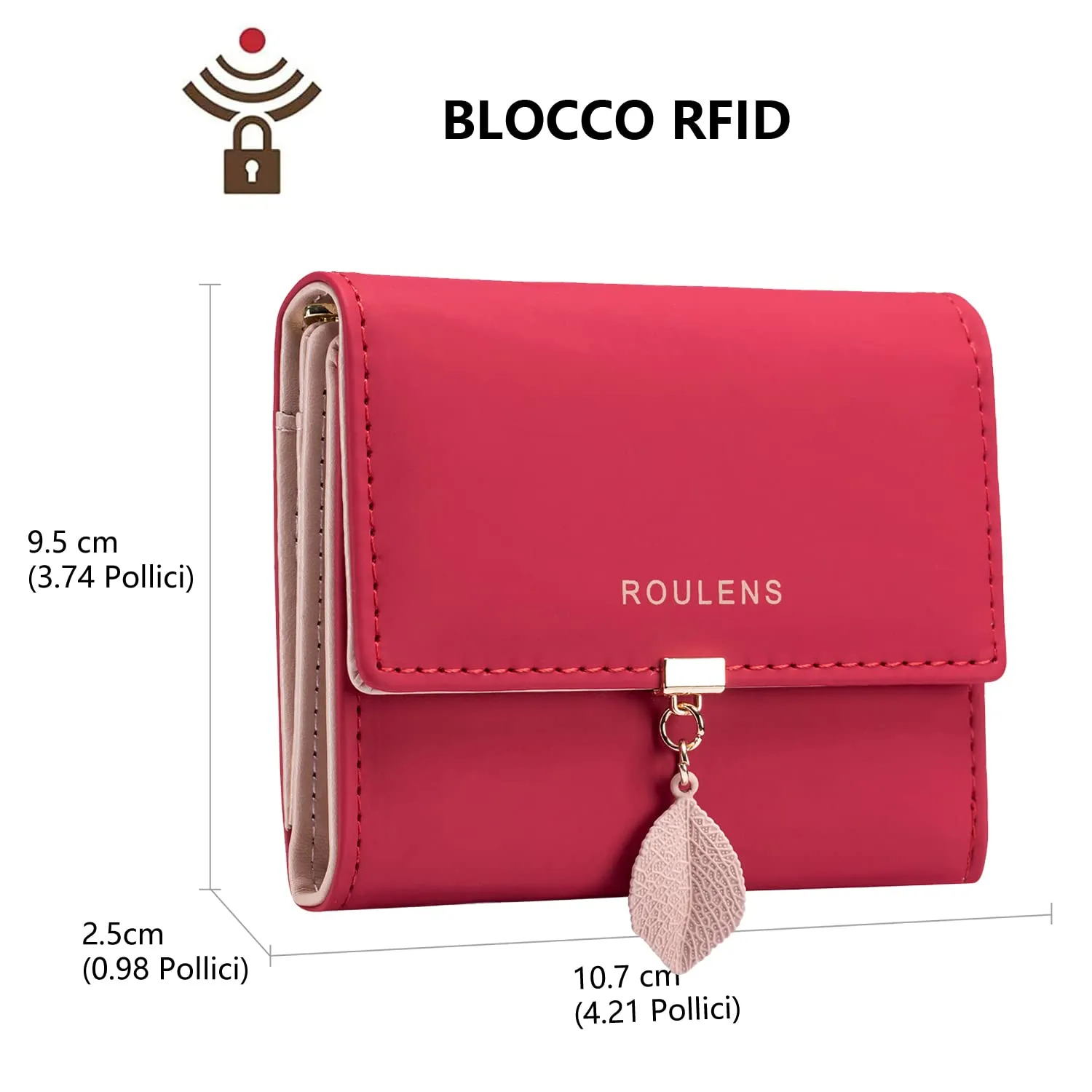 Roulens Portafoglio da donna in pelle PU con RFID e ciondolo foglia - immagine 2