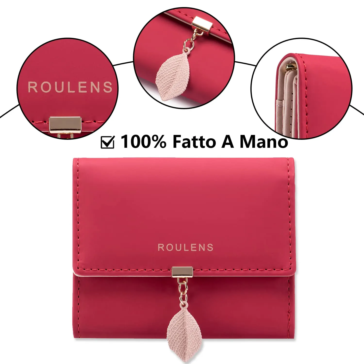 Roulens Portafoglio da donna in pelle PU con RFID e ciondolo foglia - immagine 4