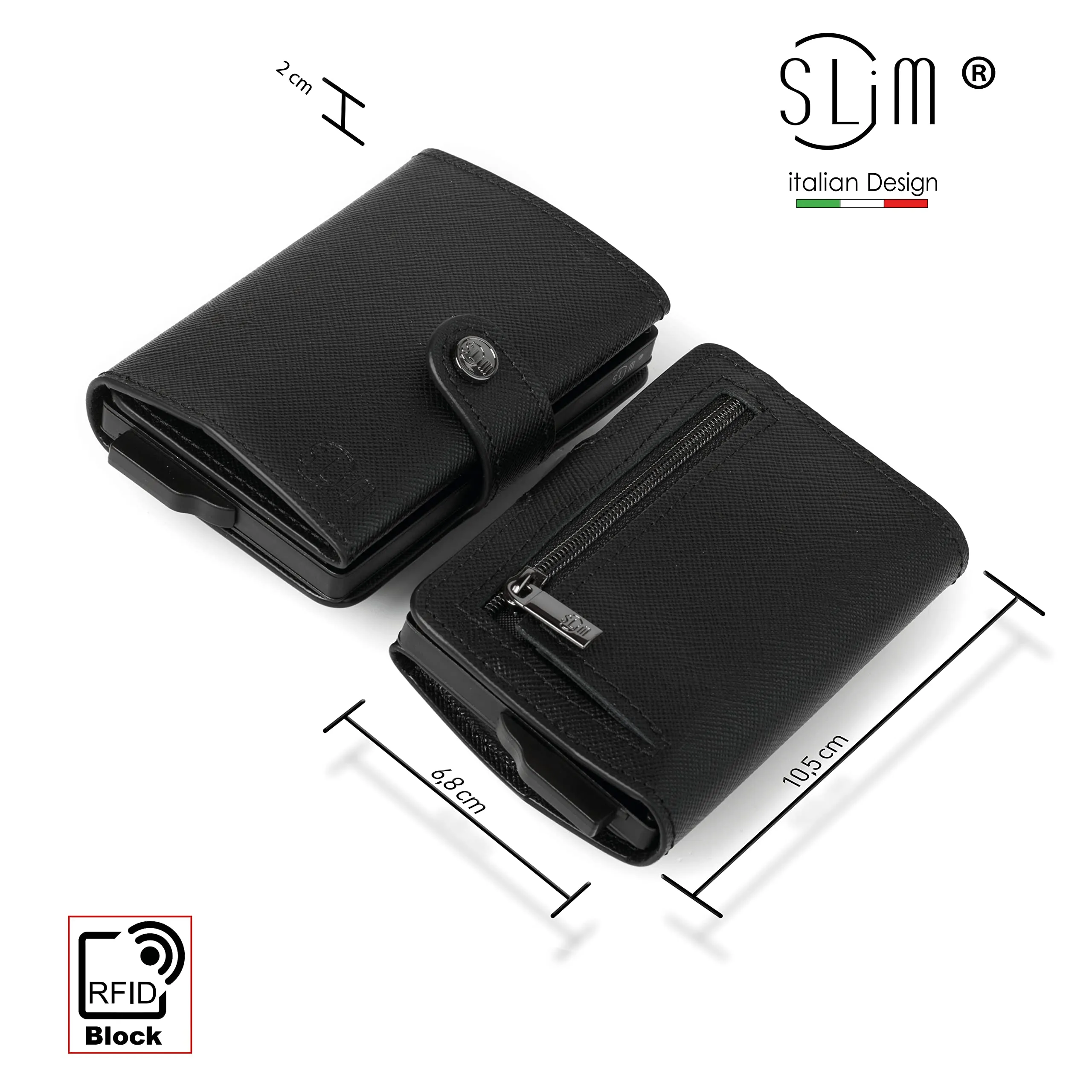 SLim Porta Carte di Credito RFID Saffiano Nero Con Zip - immagine 4