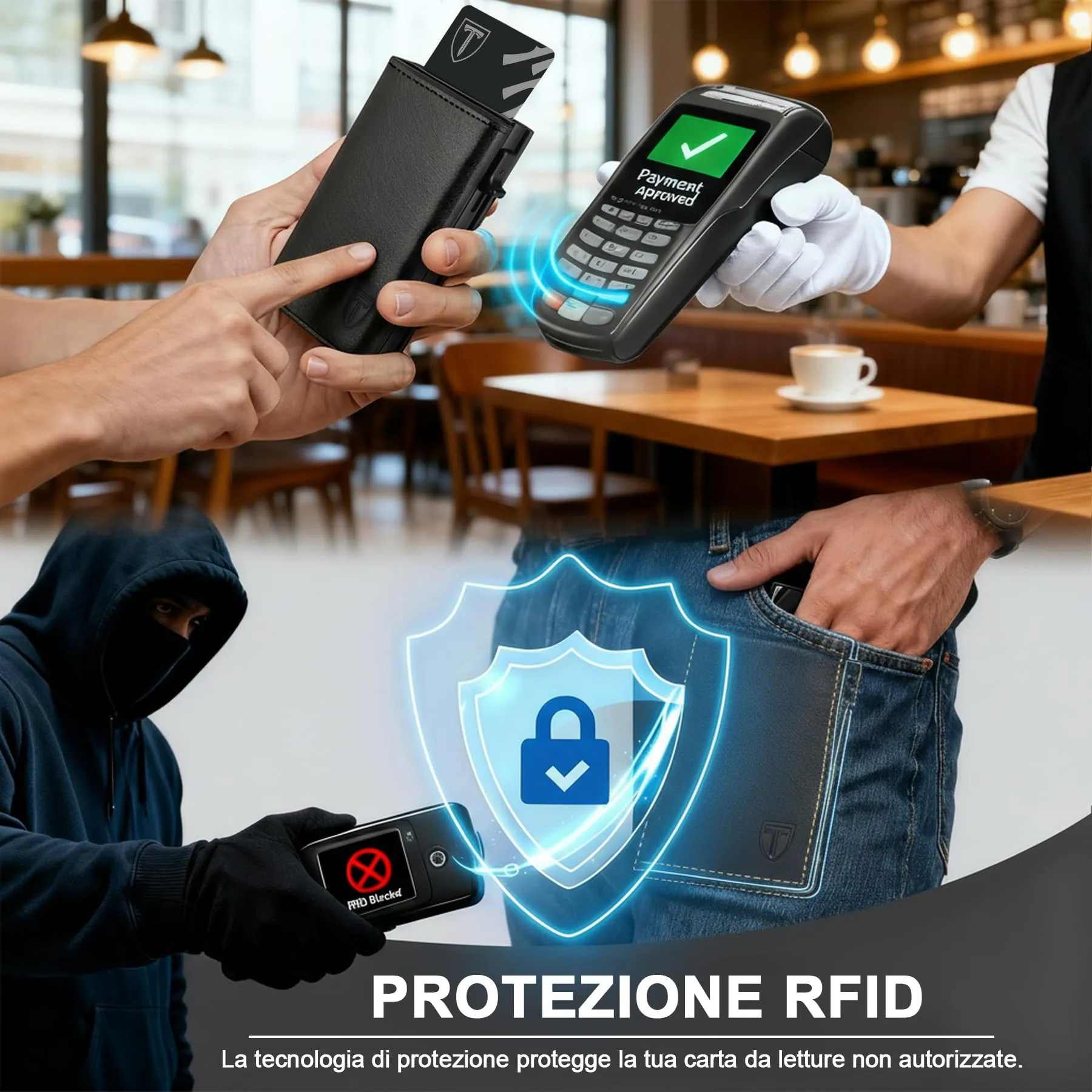 TENBST Portafoglio Uomo Slim Magnetico con RFID, Porta Carte di Credito e Portamonete - Nero - immagine 4