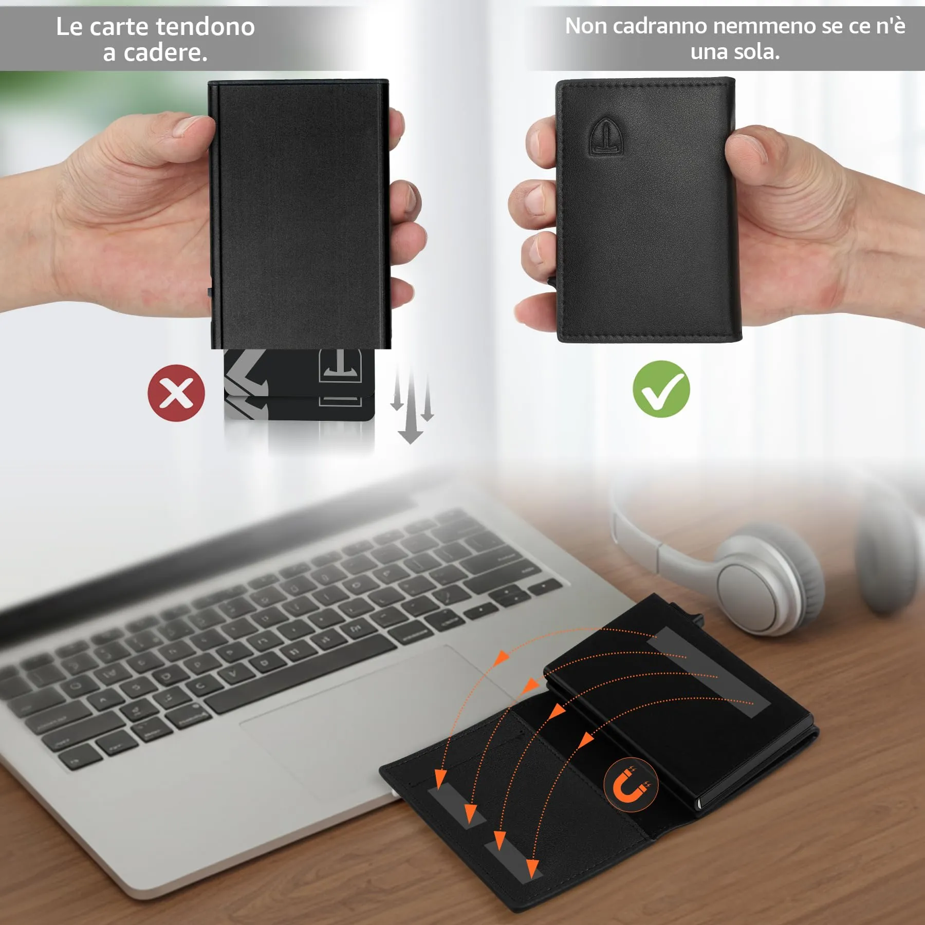 TENBST Portafoglio Uomo Slim Magnetico con RFID, Porta Carte di Credito e Portamonete - Nero - immagine 6