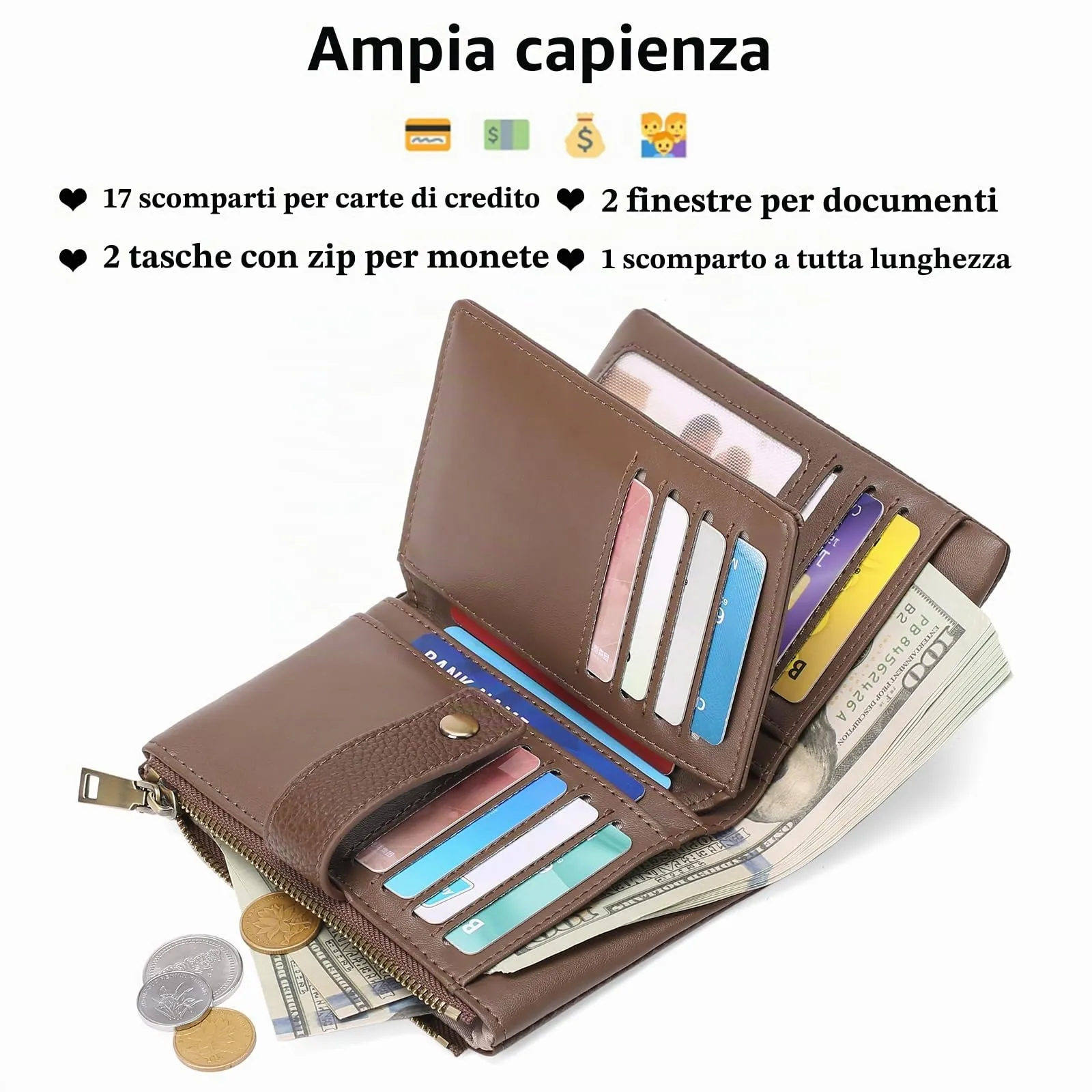 SENDEFN Portafoglio Donna in Pelle Medio con Blocco RFID, Portamonete, Slot per Carte e Tracolla Staccabile - immagine 2