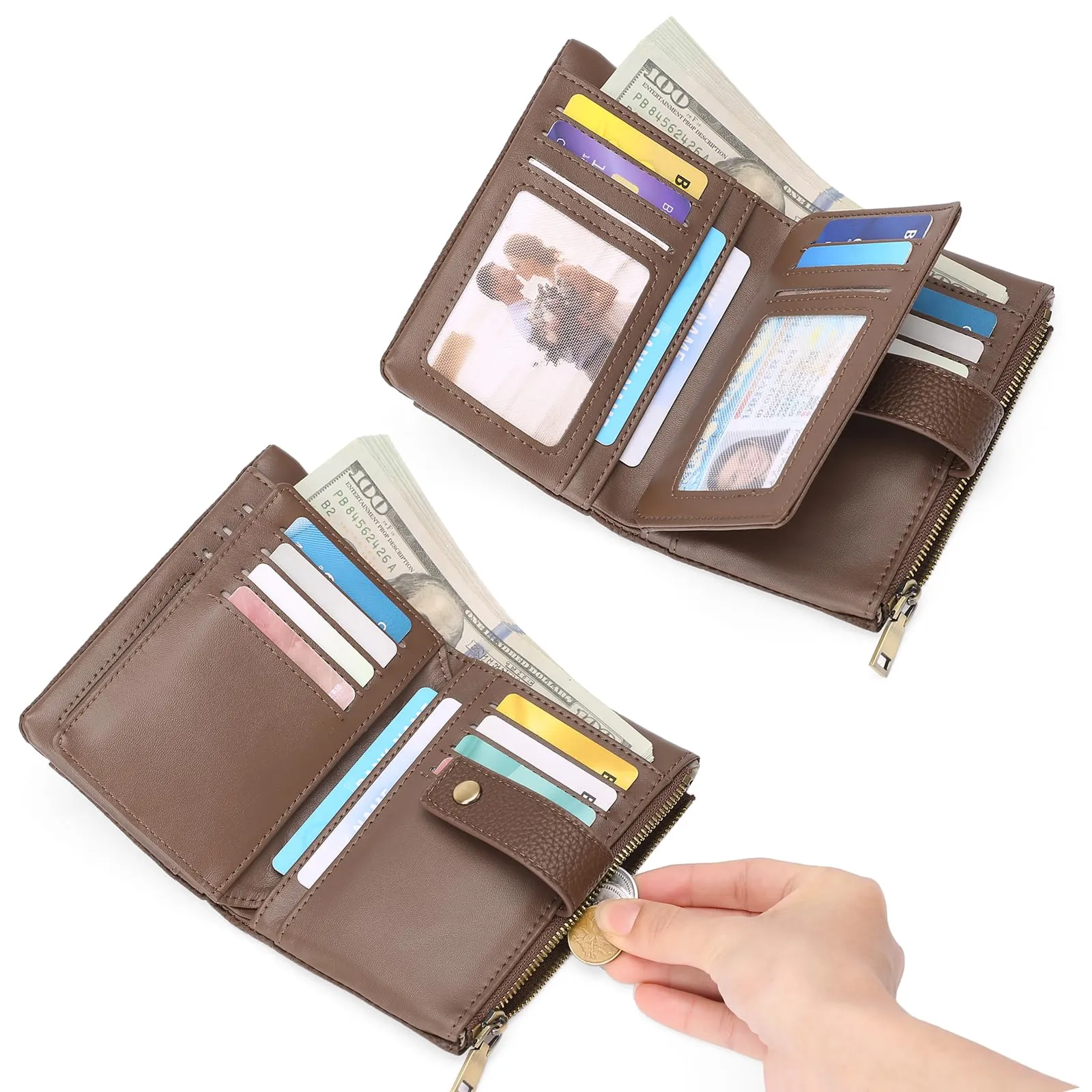 SENDEFN Portafoglio Donna in Pelle Medio con Blocco RFID, Portamonete, Slot per Carte e Tracolla Staccabile - immagine 4