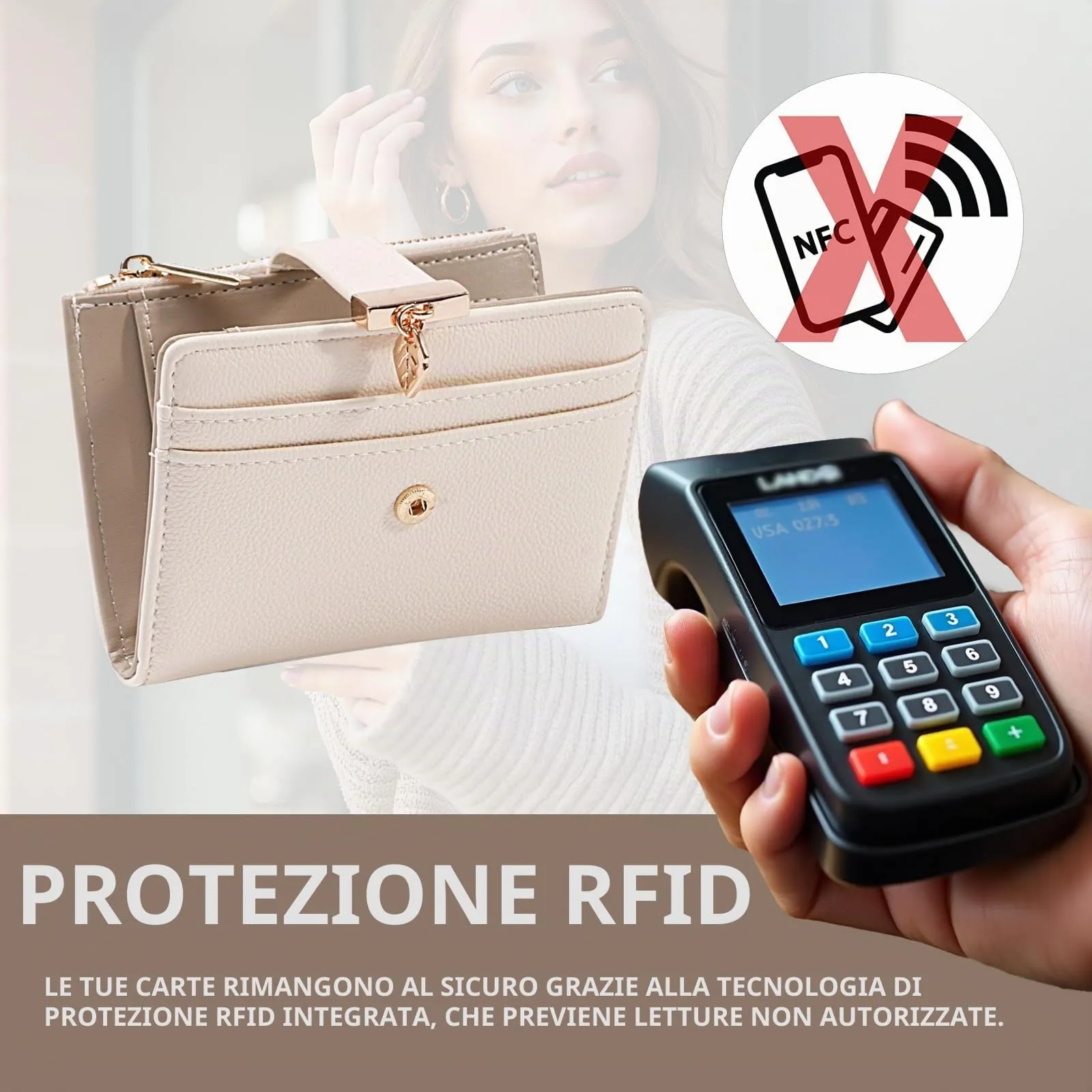 Pomelo Best Piccolo Portafoglio Donna con Zip e Scomparti per Carte (Beige) - immagine 4