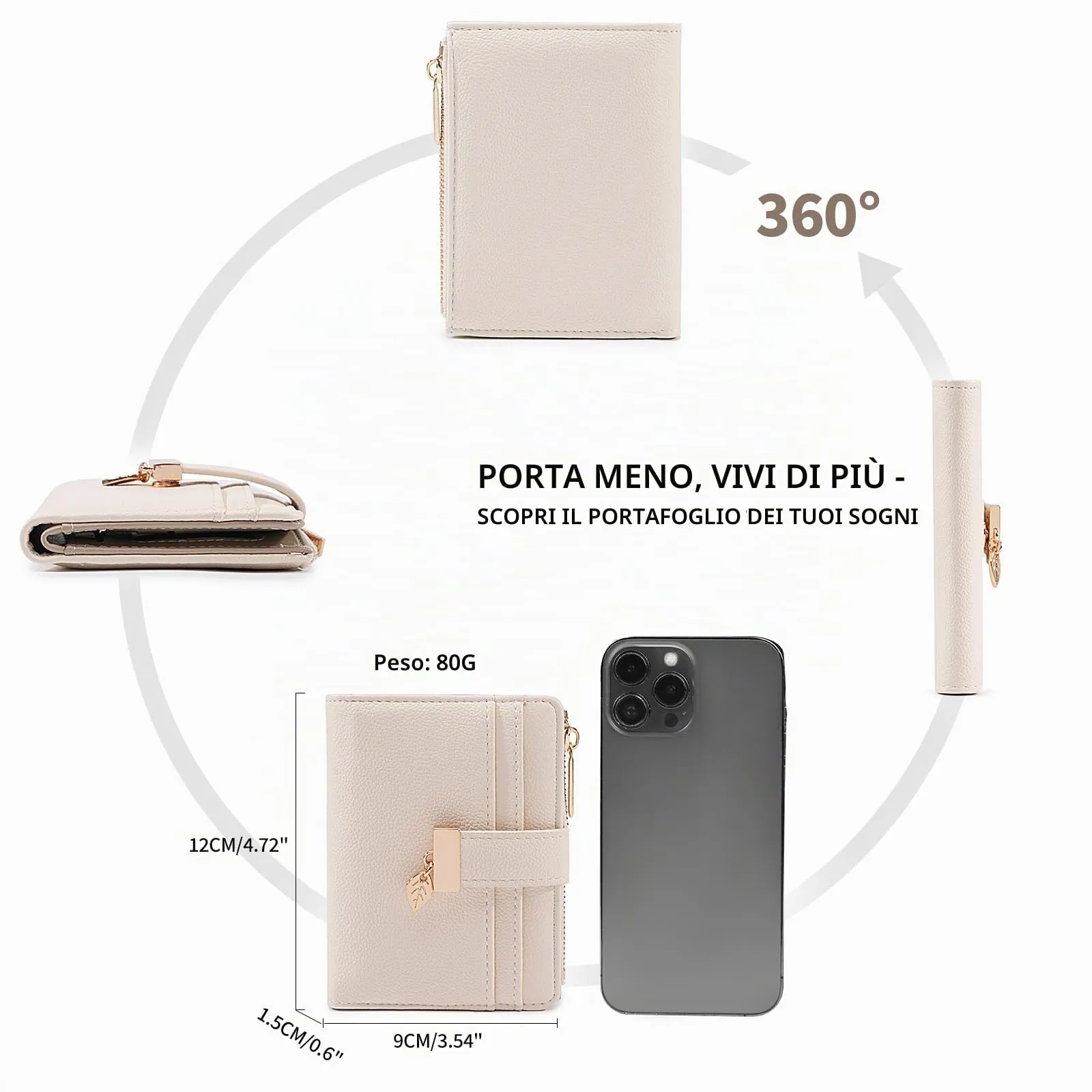 Pomelo Best Piccolo Portafoglio Donna con Zip e Scomparti per Carte (Beige) - immagine 5