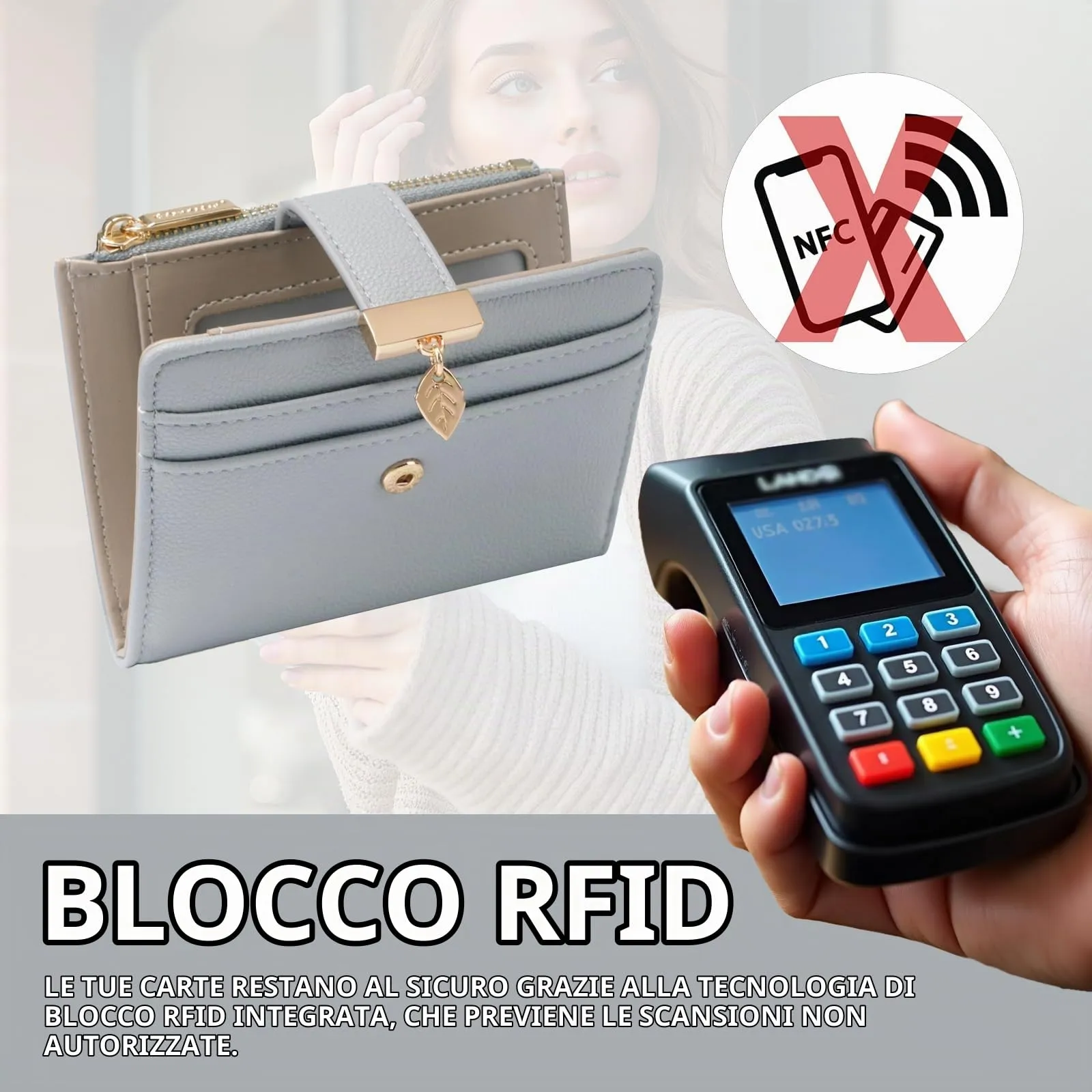 Pomelo Best Piccolo Portafoglio Donna Compatto con Zip e Scomparti per Carte - Grigio - immagine 3