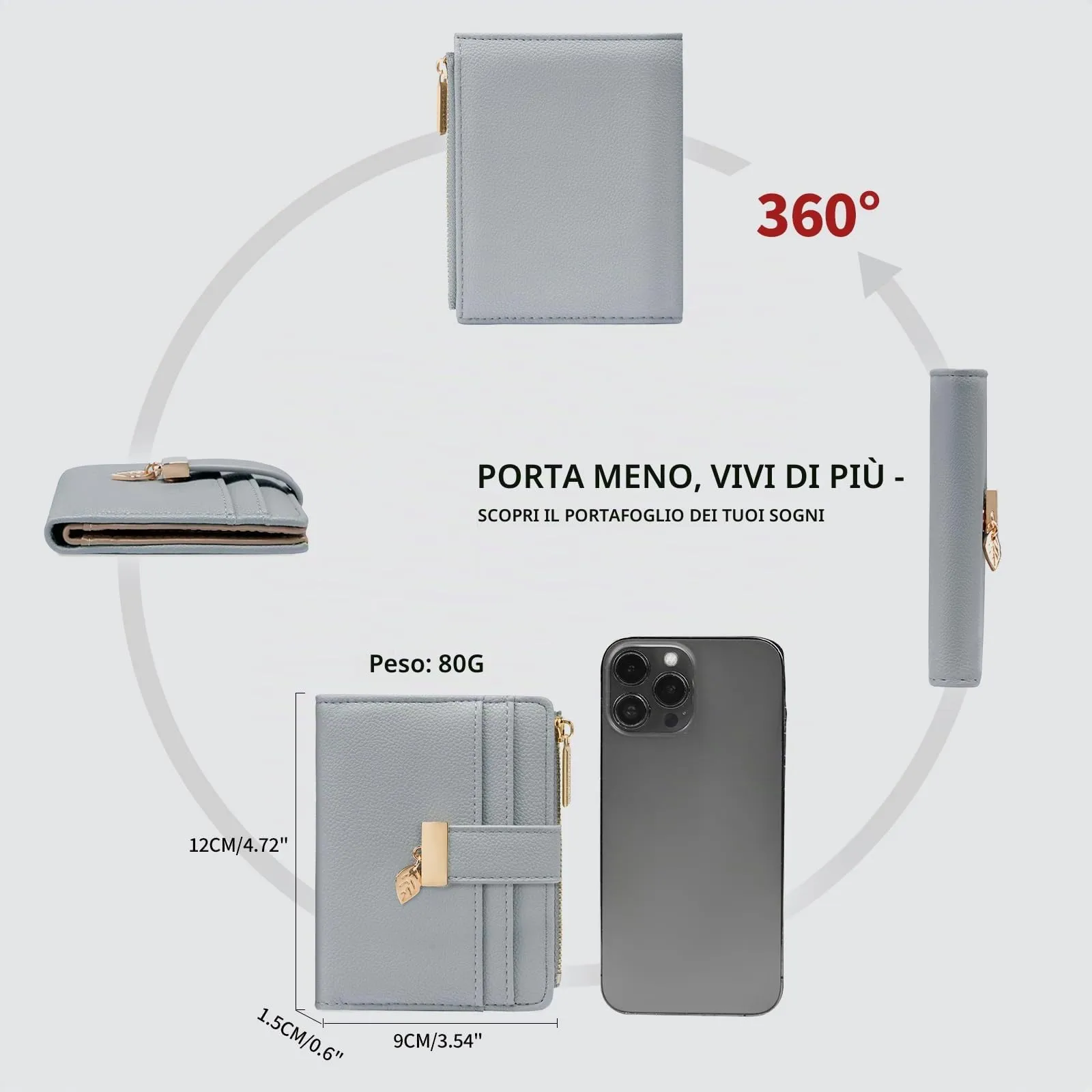 Pomelo Best Piccolo Portafoglio Donna Compatto con Zip e Scomparti per Carte - Grigio - immagine 5