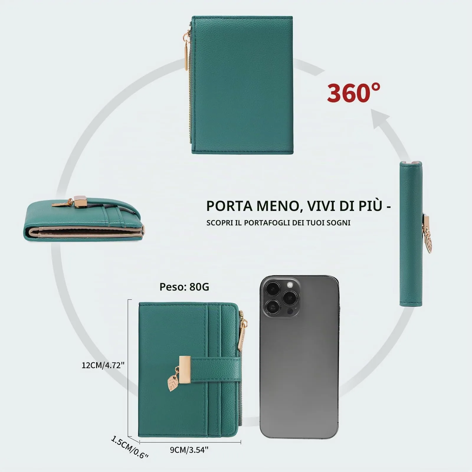 Pomelo Best Portafoglio Donna Compatto con Zip e Scomparti per Carte - Turchese - immagine 5
