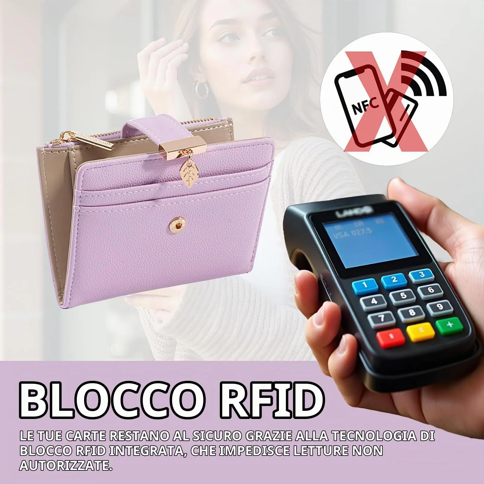 Pomelo Best Portafoglio Donna Compatto con Zip e Scomparti per Carte, Lilla - immagine 3
