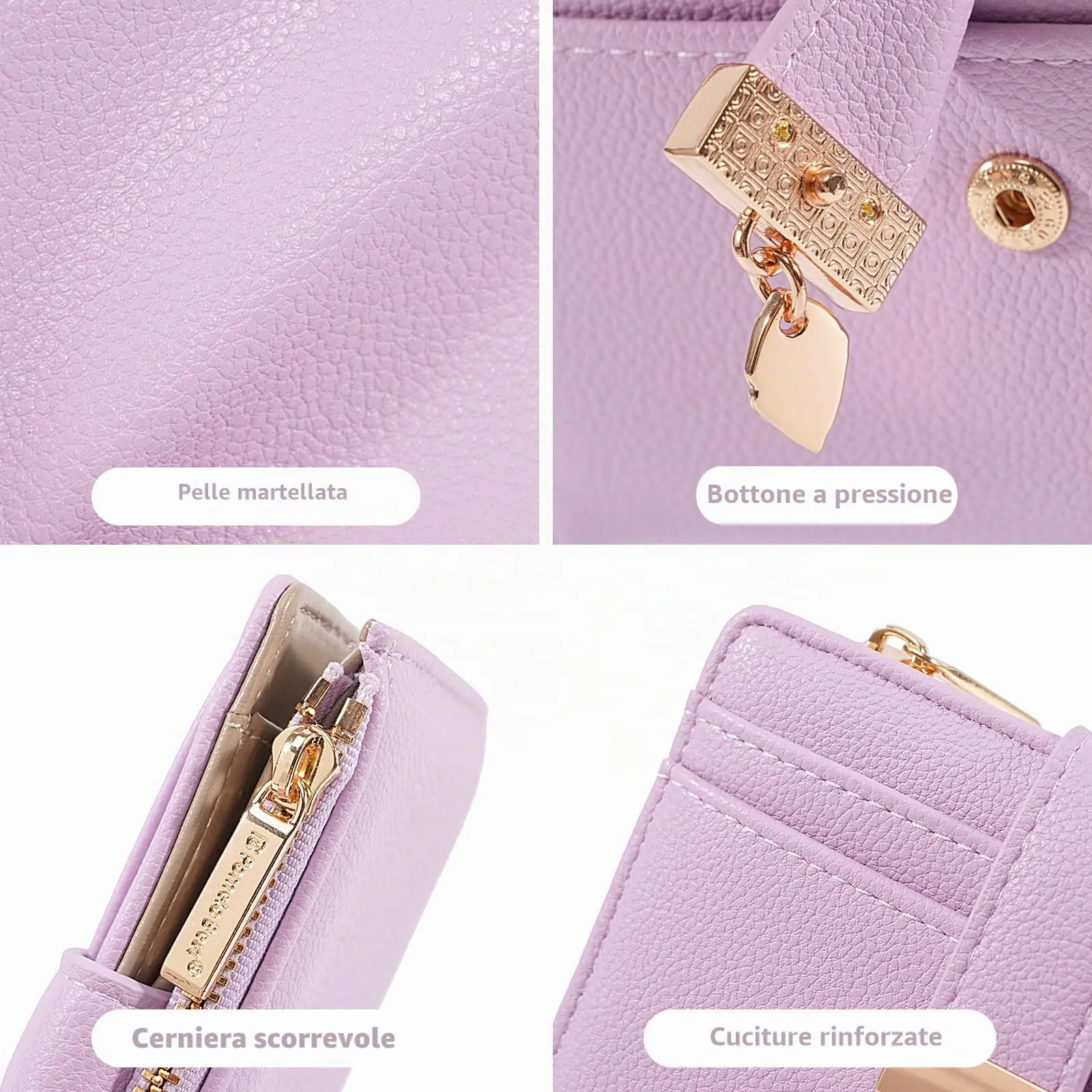 Pomelo Best Portafoglio Donna Compatto con Zip e Scomparti per Carte, Lilla - immagine 4