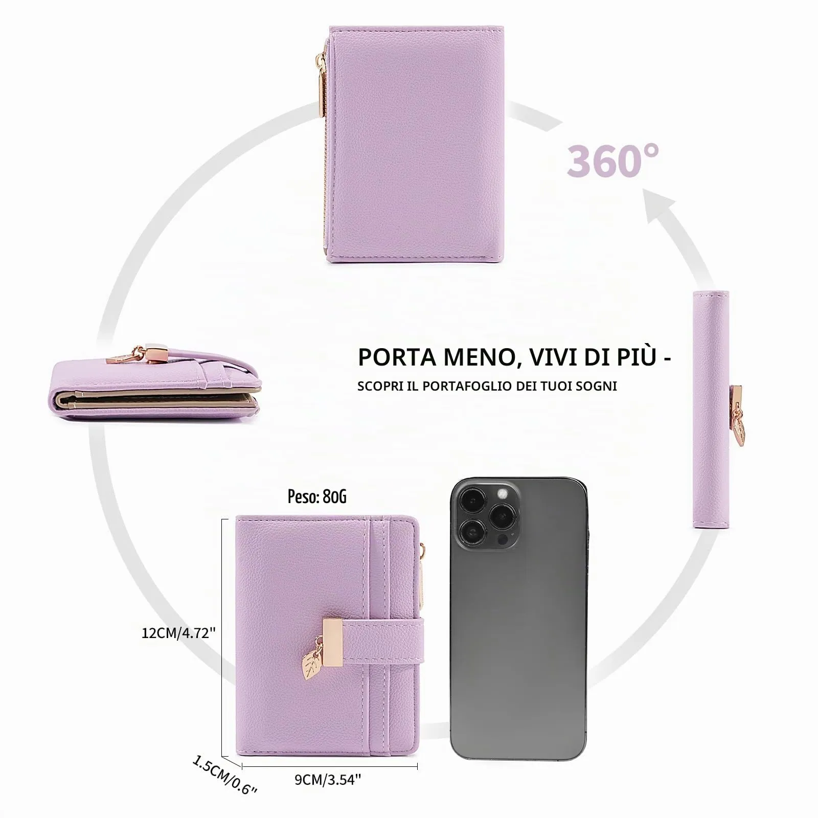 Pomelo Best Portafoglio Donna Compatto con Zip e Scomparti per Carte, Lilla - immagine 5