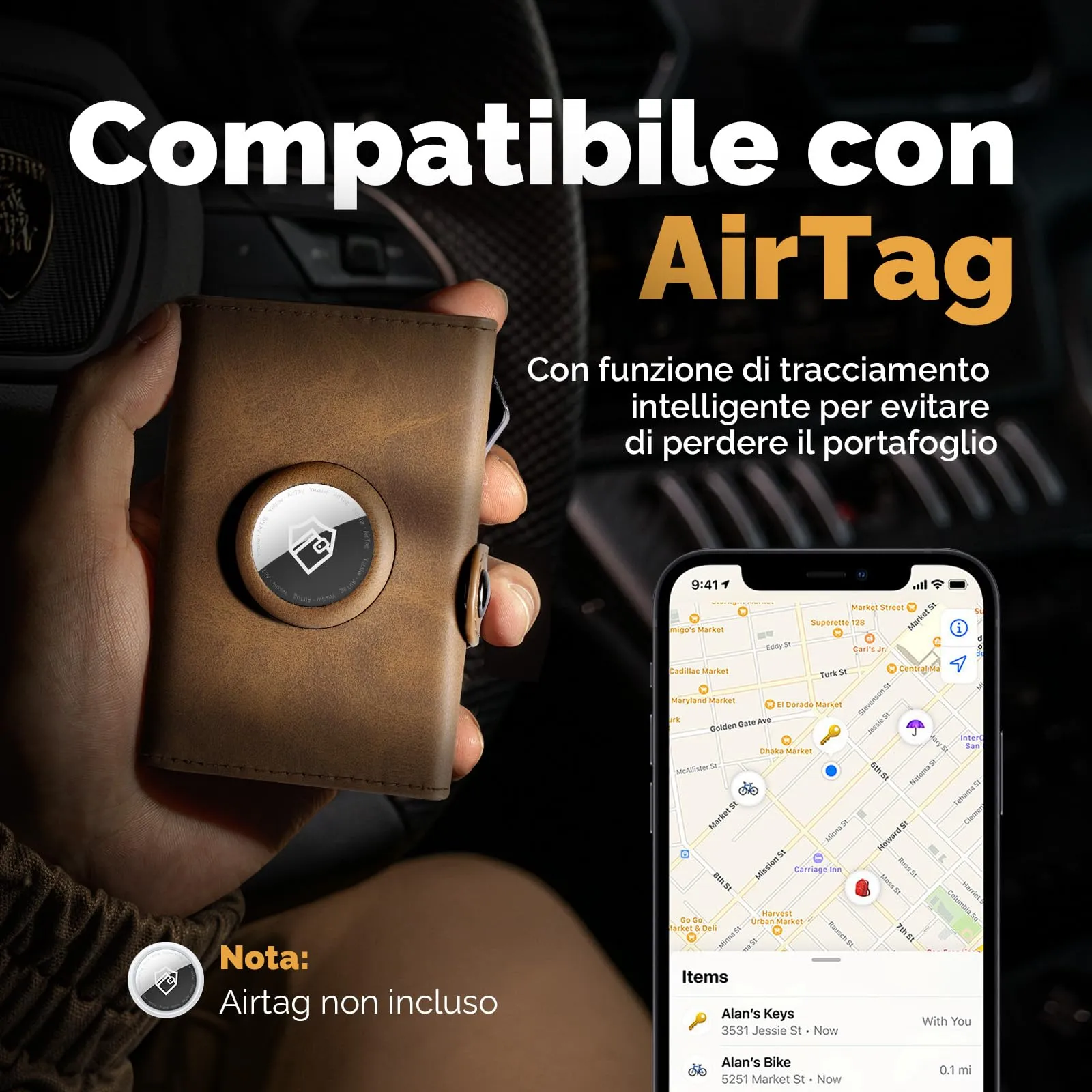 Manmaxim Portafoglio Uomo Slim con Scomparto AirTag, Portacarte RFID Pop-up per 9-12 Carte, Vintage Marrone - immagine 6