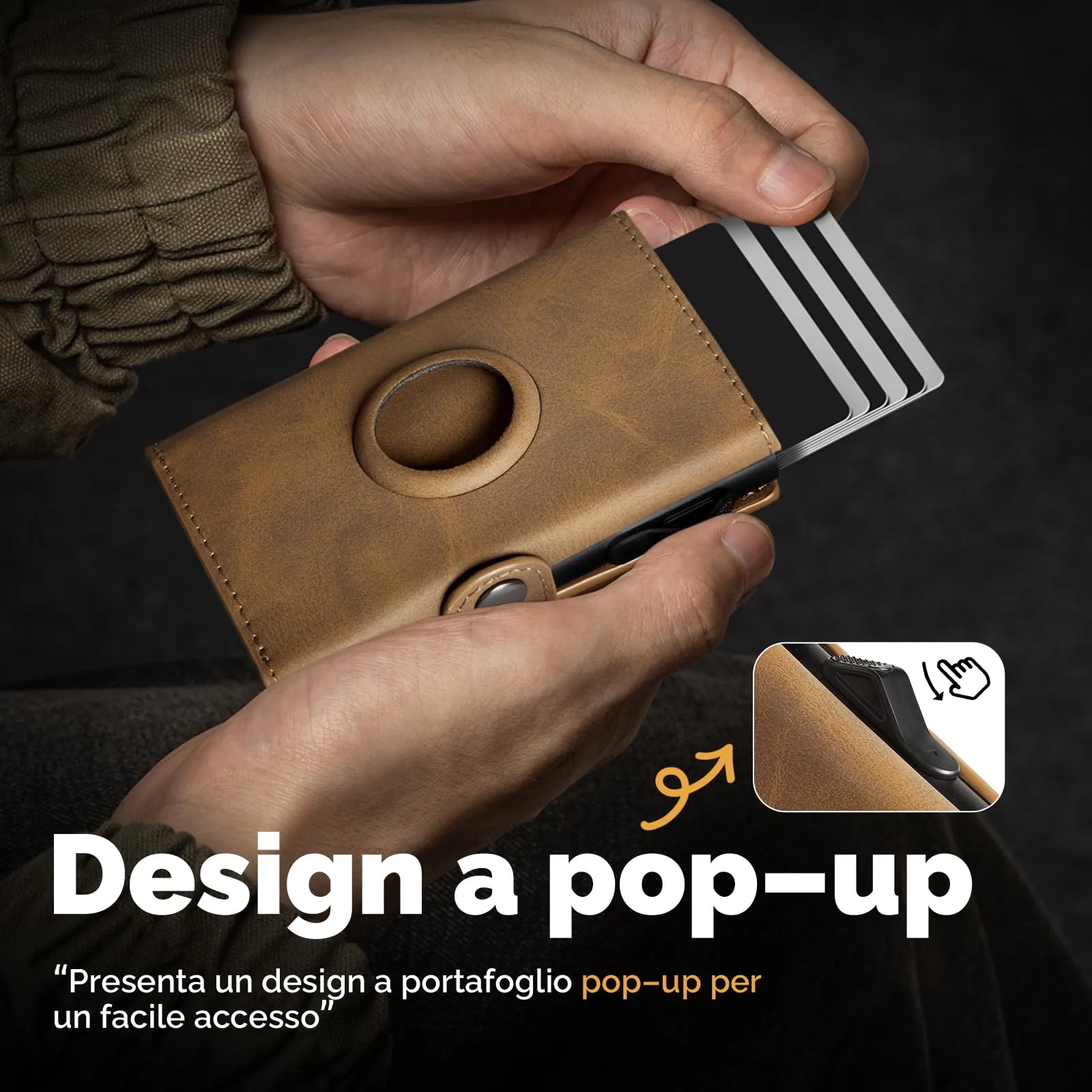 Manmaxim Portafoglio Uomo Slim con Scomparto AirTag, Portacarte RFID Pop-up per 9-12 Carte, Vintage Marrone - immagine 7