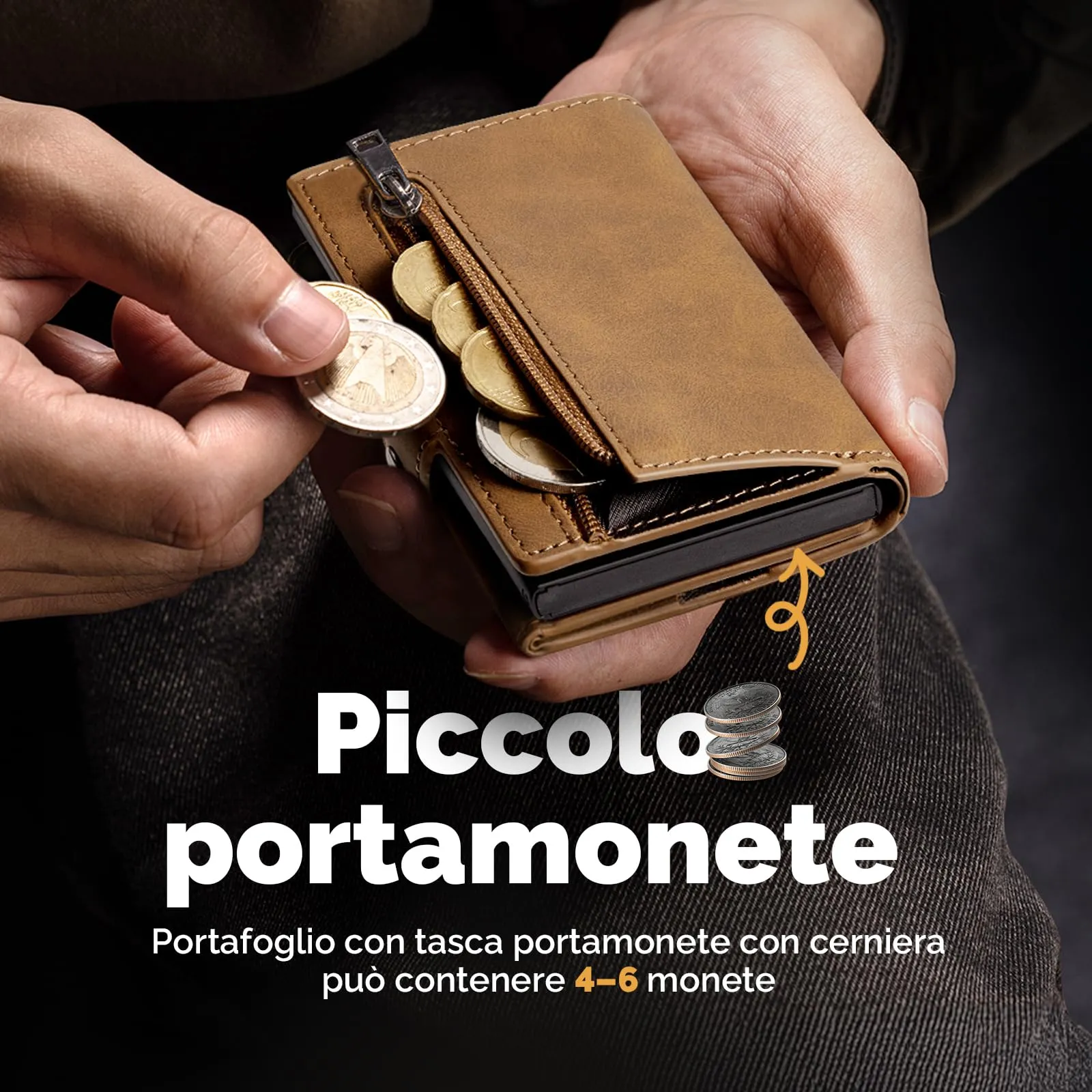 Manmaxim Portafoglio Uomo Slim con Scomparto AirTag, Portacarte RFID Pop-up per 9-12 Carte, Vintage Marrone - immagine 8