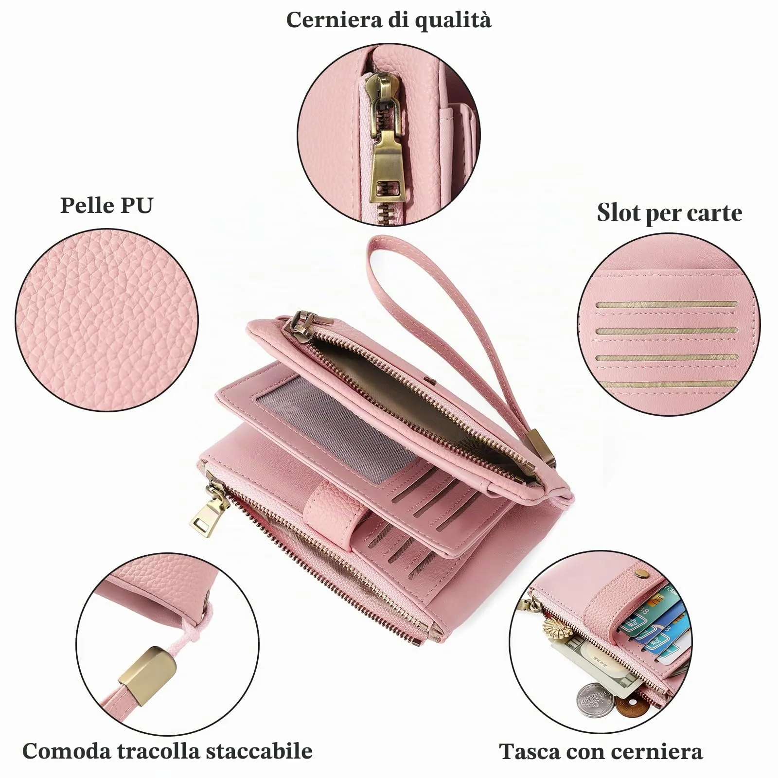 SENDEFN Portafoglio Donna Medio in Pelle con Blocco RFID e Tracolla Staccabile - immagine 3