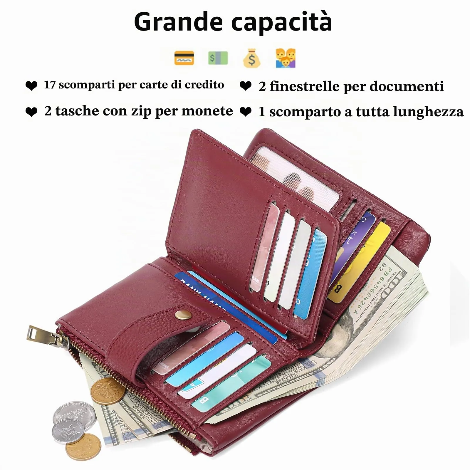 SENDEFN Portafoglio Donna Medio in Pelle con Blocco RFID, Portamonete e Tracolla Staccabile - immagine 2