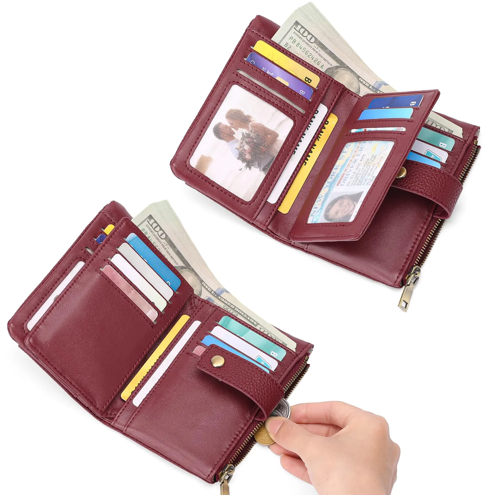 SENDEFN Portafoglio Donna Medio in Pelle con Blocco RFID, Portamonete e Tracolla Staccabile - immagine 4
