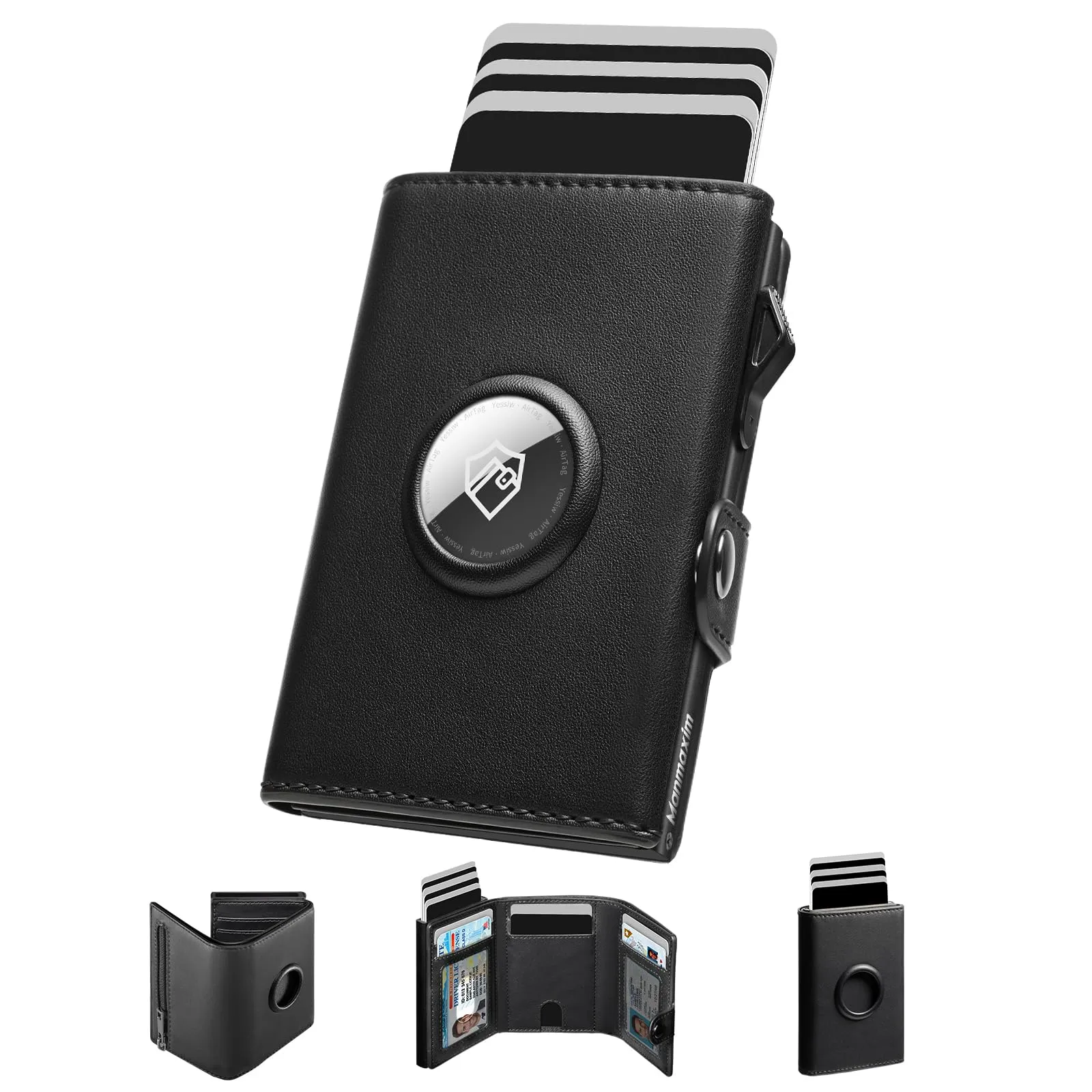 Manmaxim Portafoglio Uomo AirTag, Portacarte Slim Pop-Up RFID, Capacità 9-12 Carte e Portamonete, Nero - immagine 1
