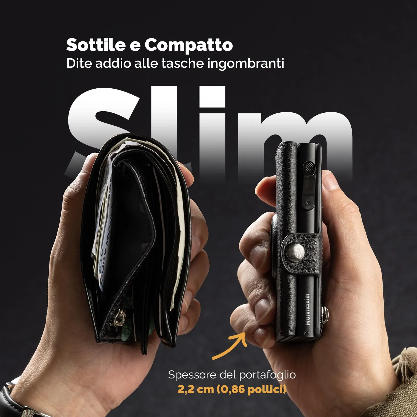 Manmaxim Portafoglio Uomo AirTag, Portacarte Slim Pop-Up RFID, Capacità 9-12 Carte e Portamonete, Nero - immagine 5