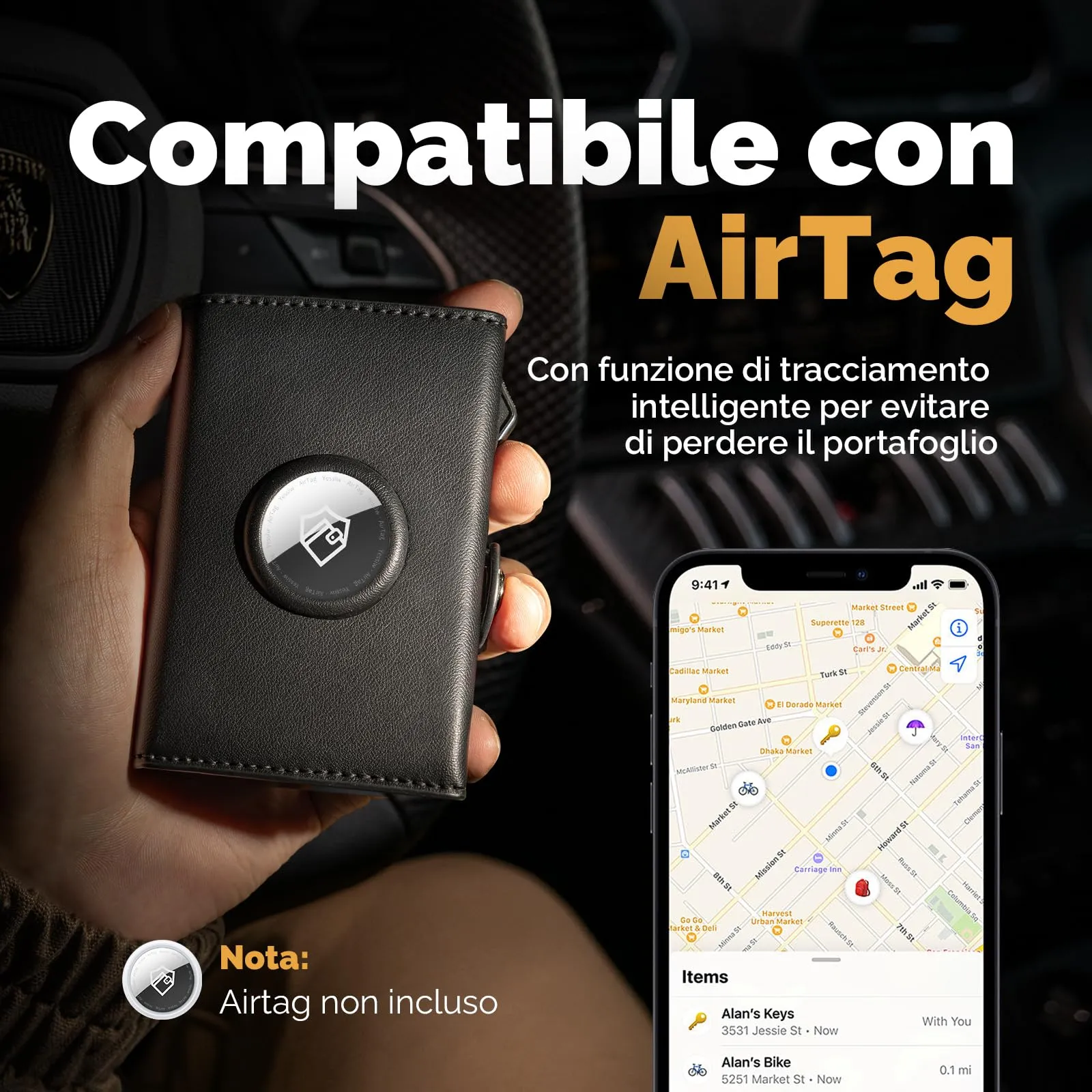 Manmaxim Portafoglio Uomo AirTag, Portacarte Slim Pop-Up RFID, Capacità 9-12 Carte e Portamonete, Nero - immagine 6
