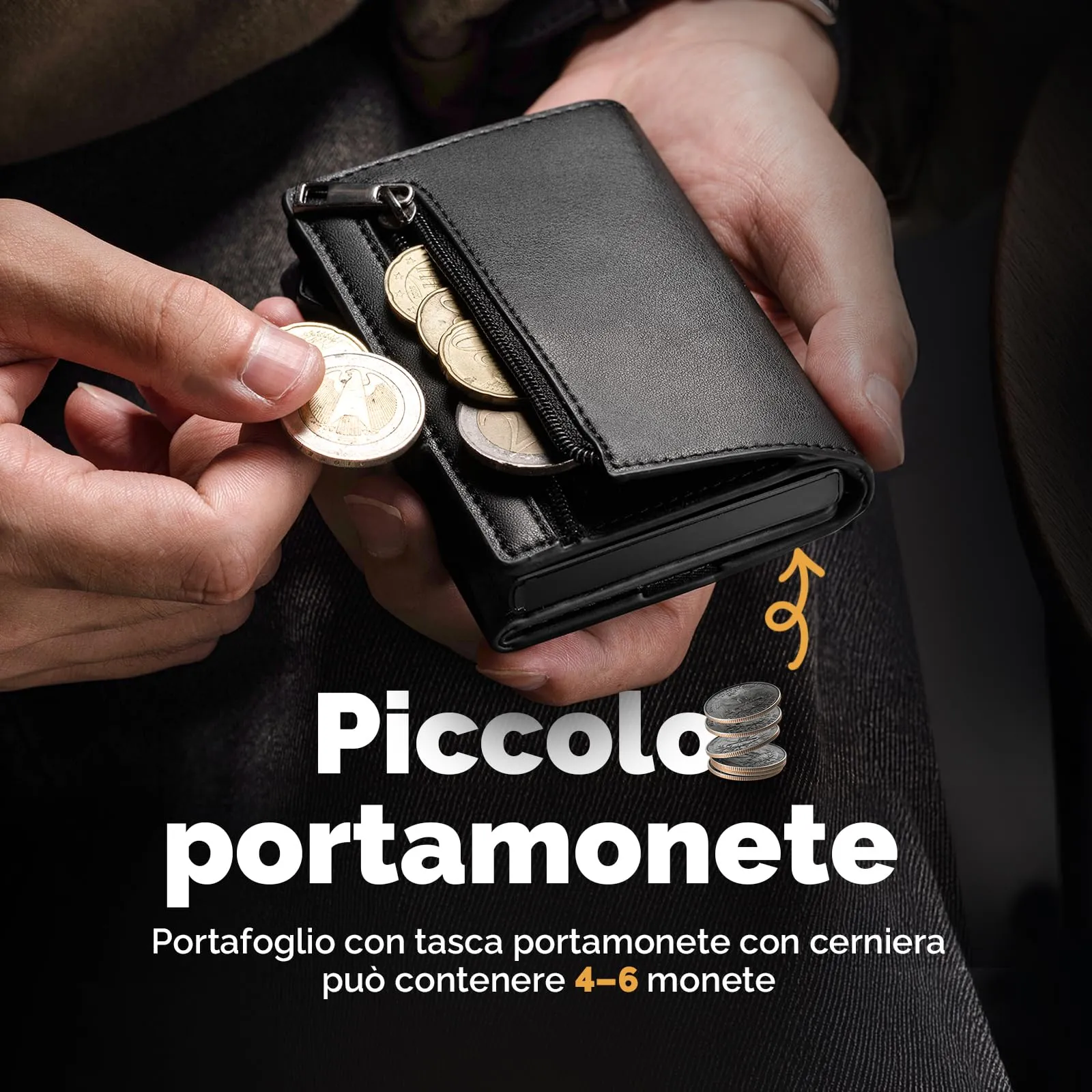 Manmaxim Portafoglio Uomo AirTag, Portacarte Slim Pop-Up RFID, Capacità 9-12 Carte e Portamonete, Nero - immagine 7