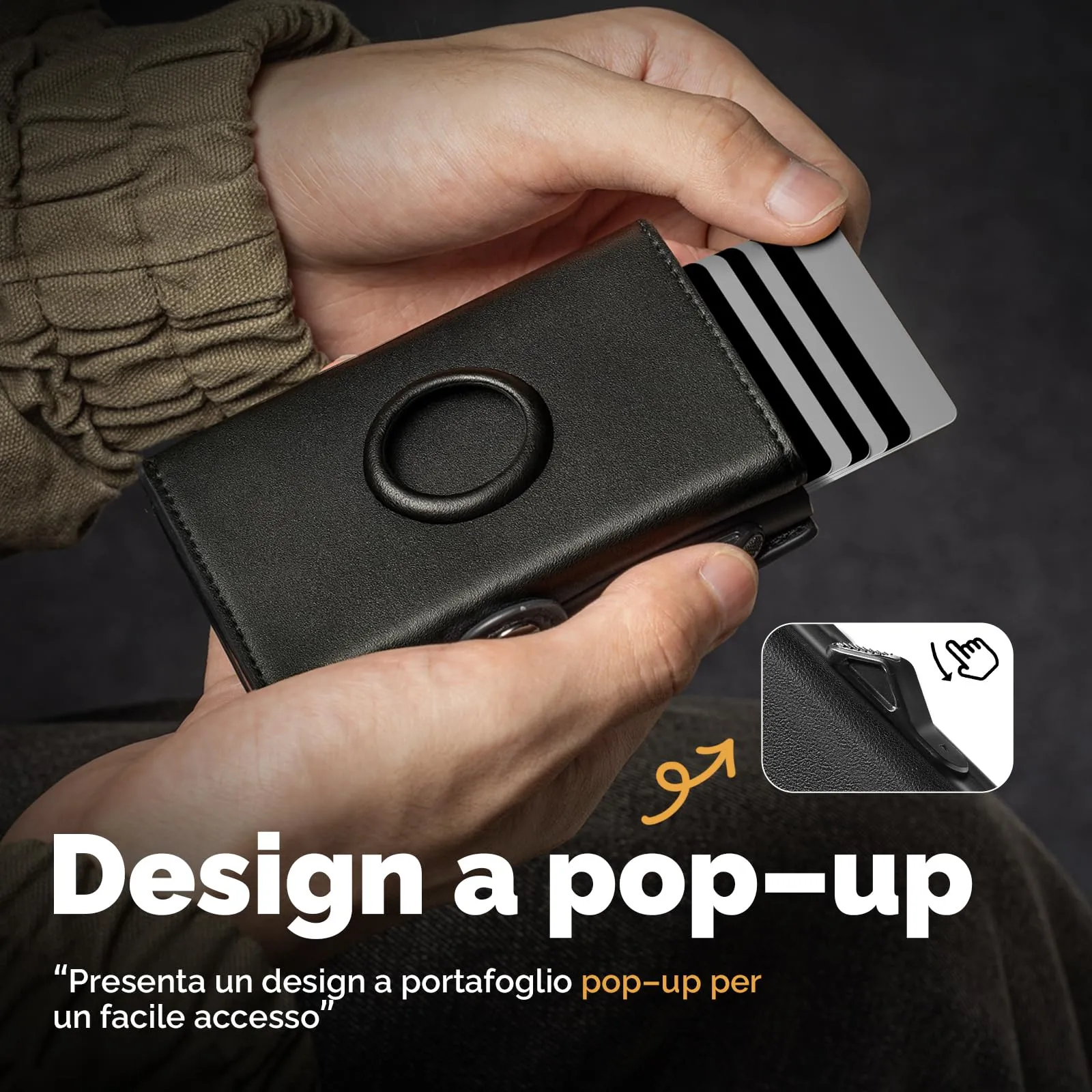 Manmaxim Portafoglio Uomo AirTag, Portacarte Slim Pop-Up RFID, Capacità 9-12 Carte e Portamonete, Nero - immagine 8