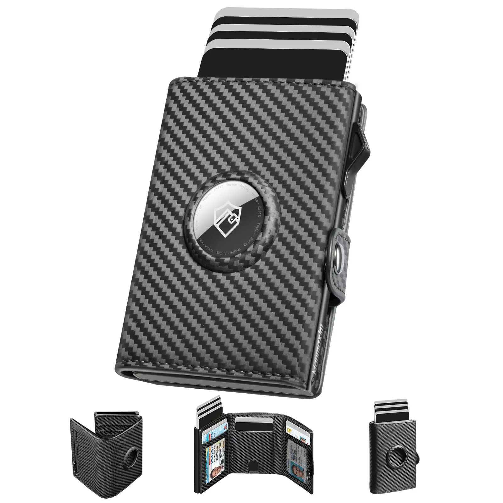 Manmaxim Portafoglio Uomo AirTag, Portacarte Slim RFID Pop-Up, Capacità 9-12 Carte e 2 Finestre ID, Nero - immagine 1
